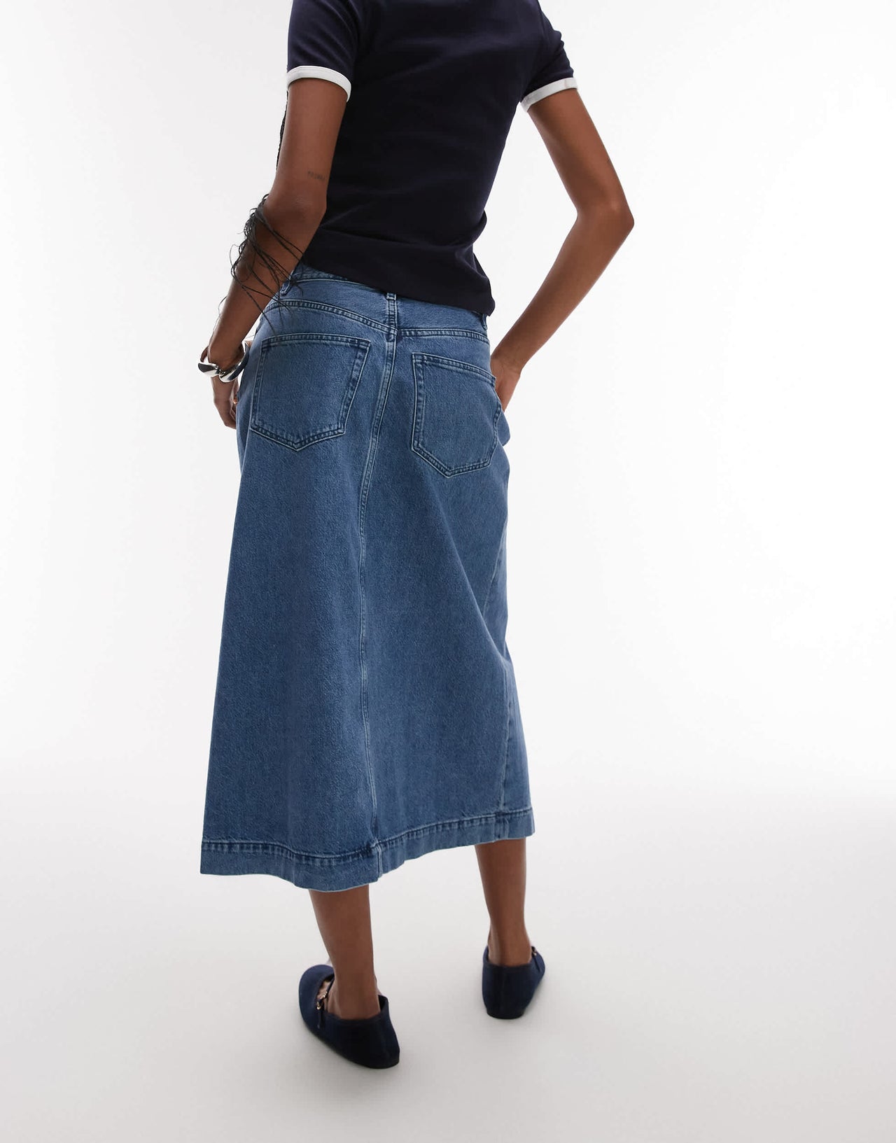 ARKET denim midi wrap skirt in  mid washed blue