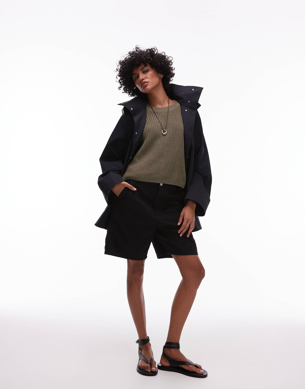 ARKET open knit short sleeve sweater in khaki