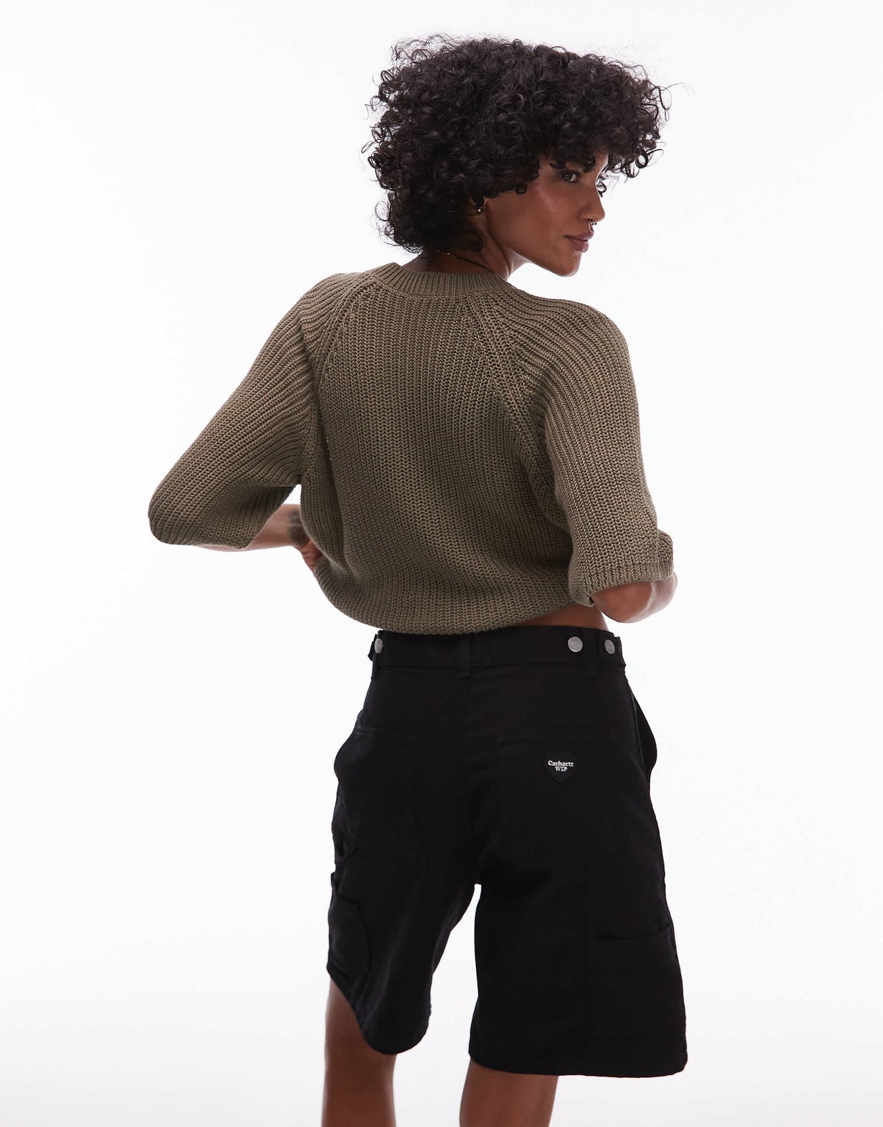 ARKET open knit short sleeve sweater in khaki