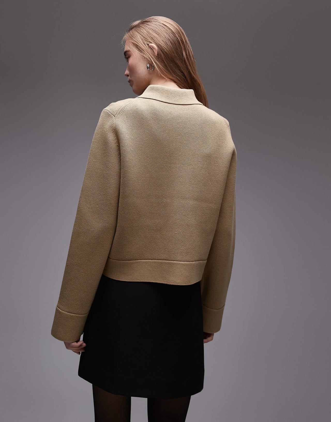 ARKET pure cotton knitted compact utility jacket in dark beige