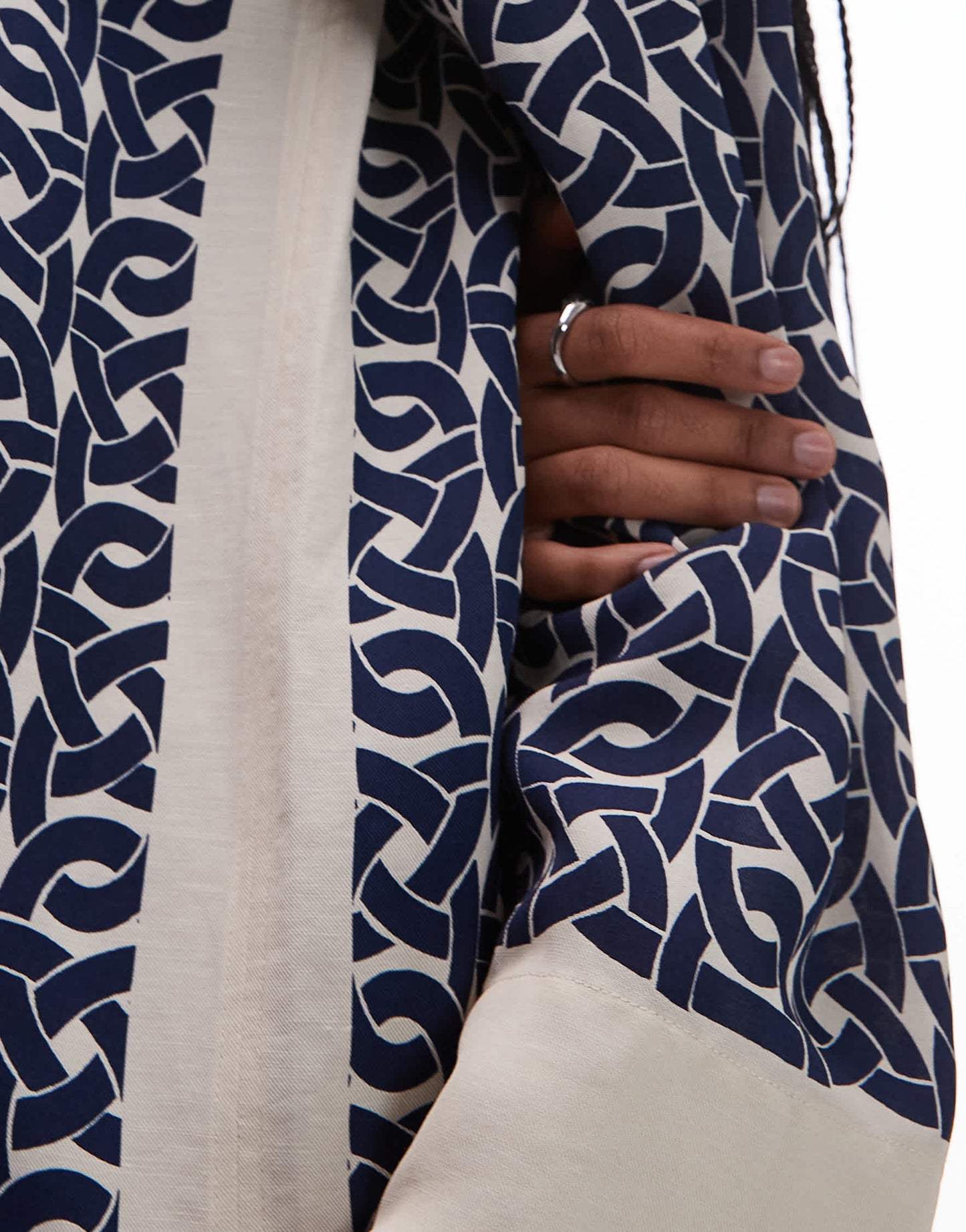 ARKET long sleeve midi shirt dress in blue and white print