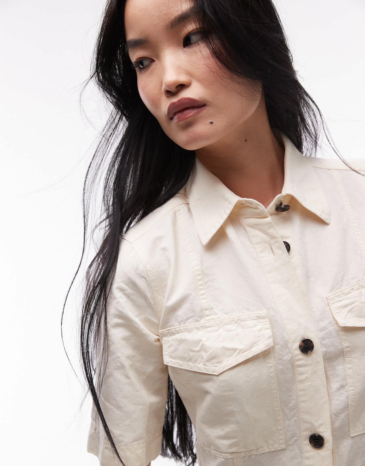 ARKET mini shirt dress with front patch pockets in stone