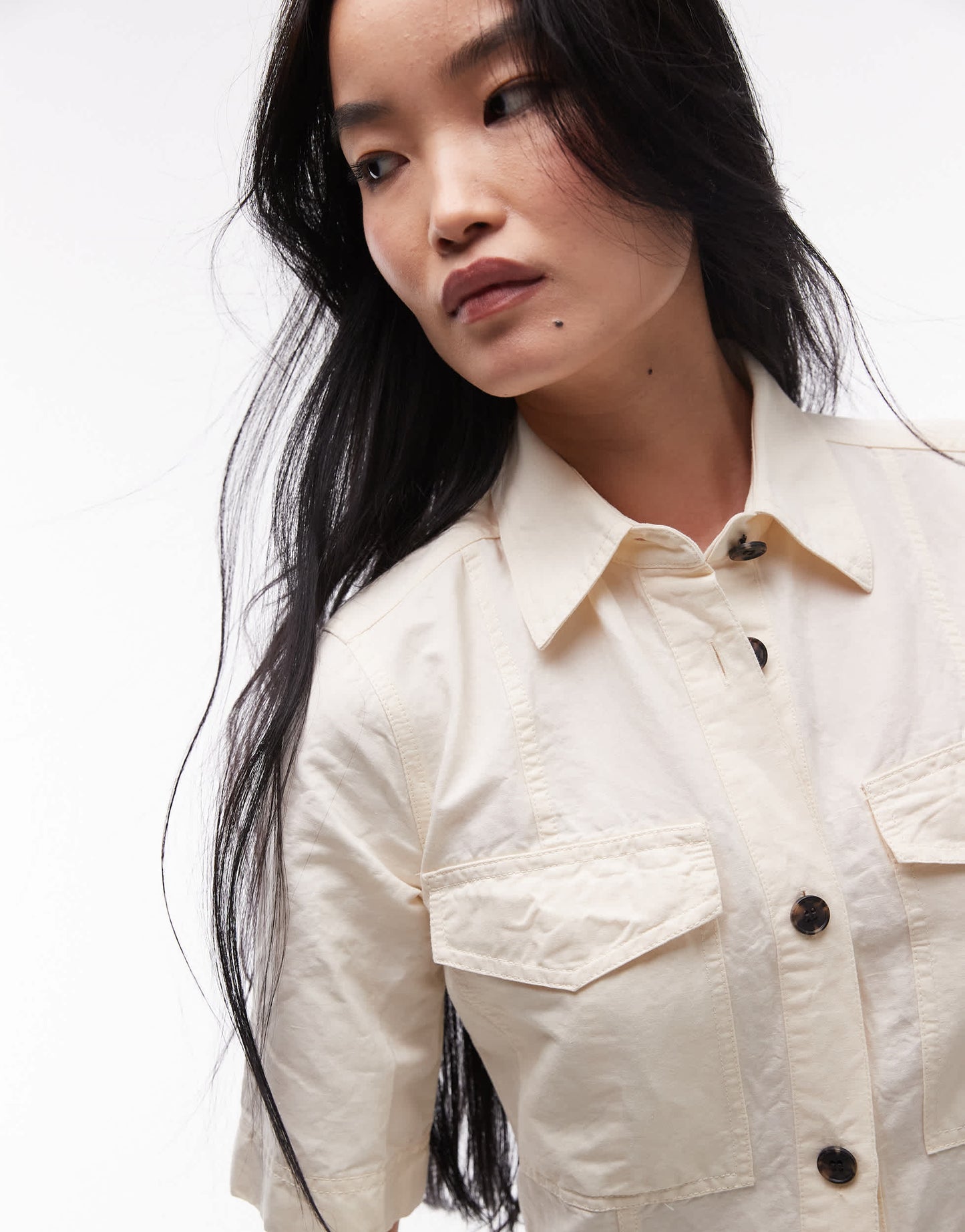 ARKET mini shirt dress with front patch pockets in stone