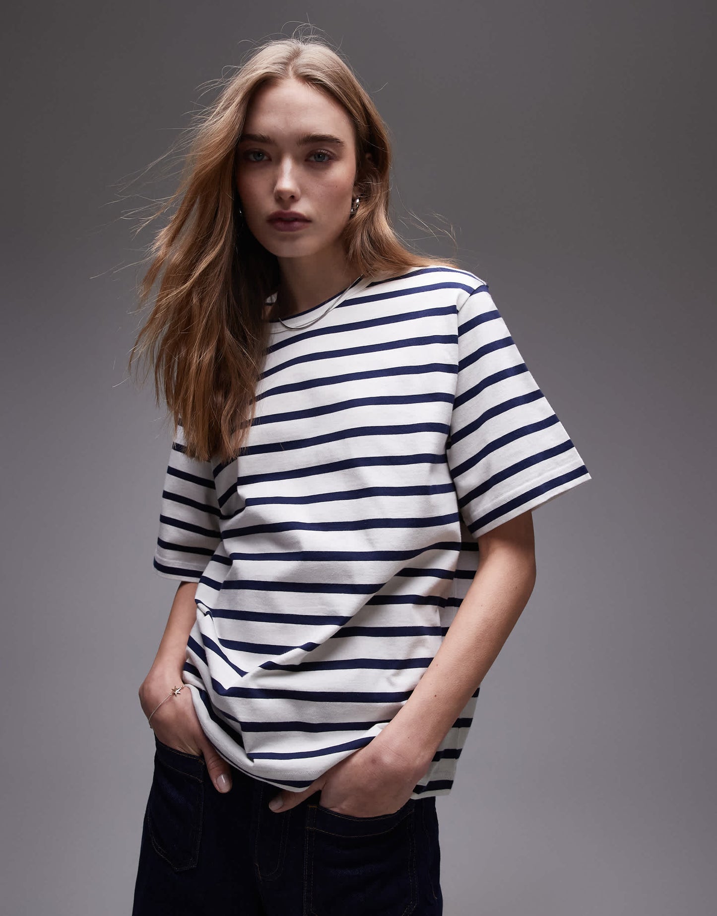 ARKET midweight short sleeve t-shirt in blue and white strips