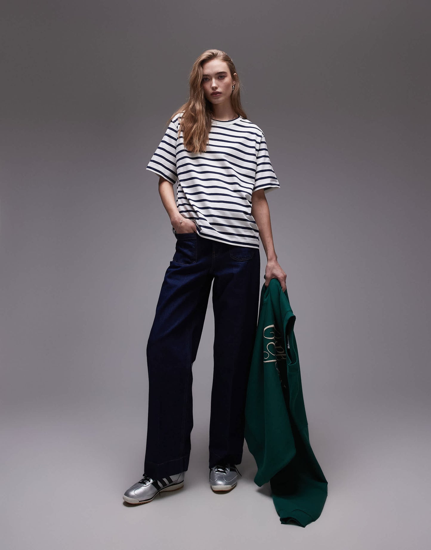 ARKET midweight short sleeve t-shirt in blue and white strips