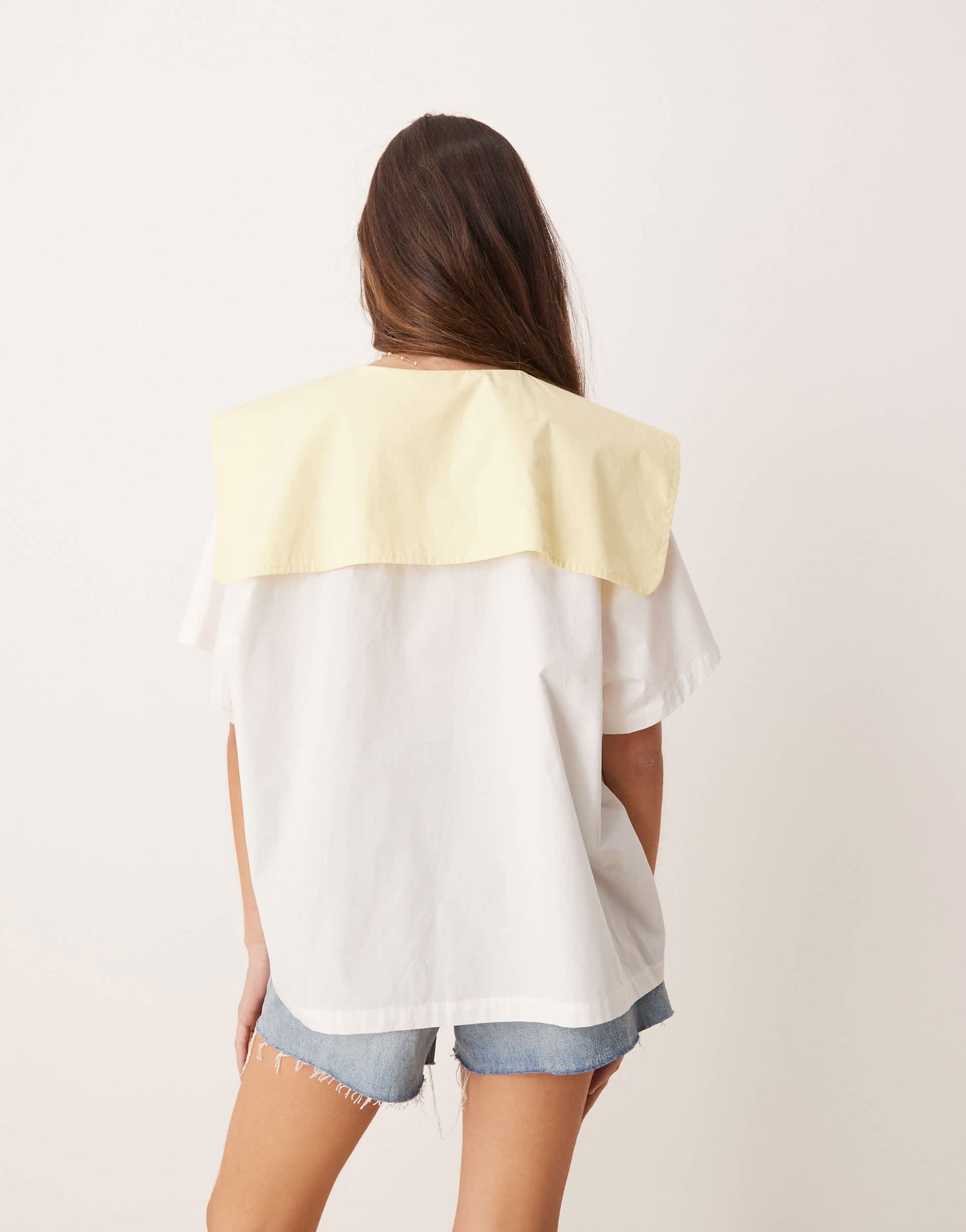 VRG GRL romy tie-detail smock blouse in white and lemon