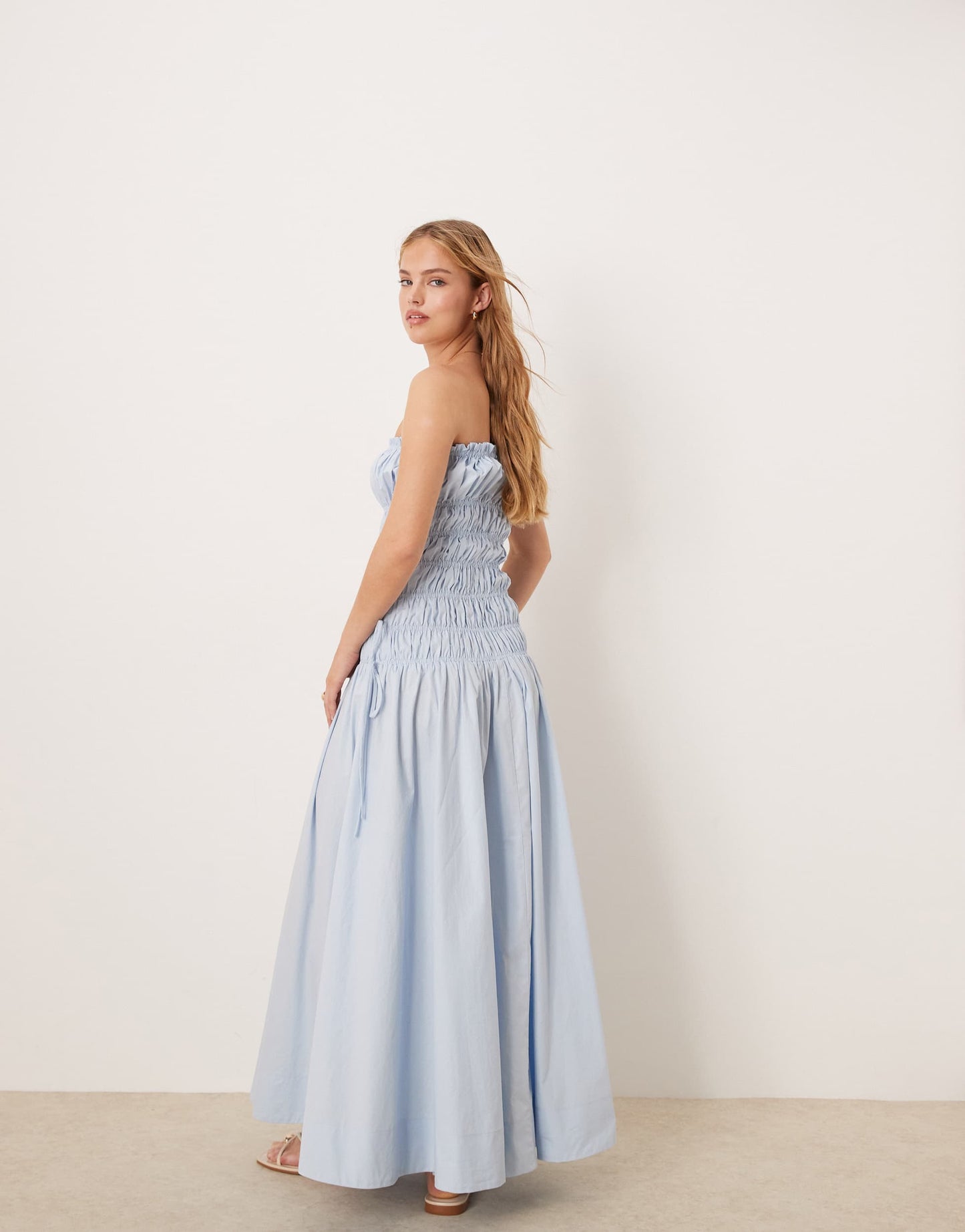 VRG GRL isable shirred bust midaxi dress in blue