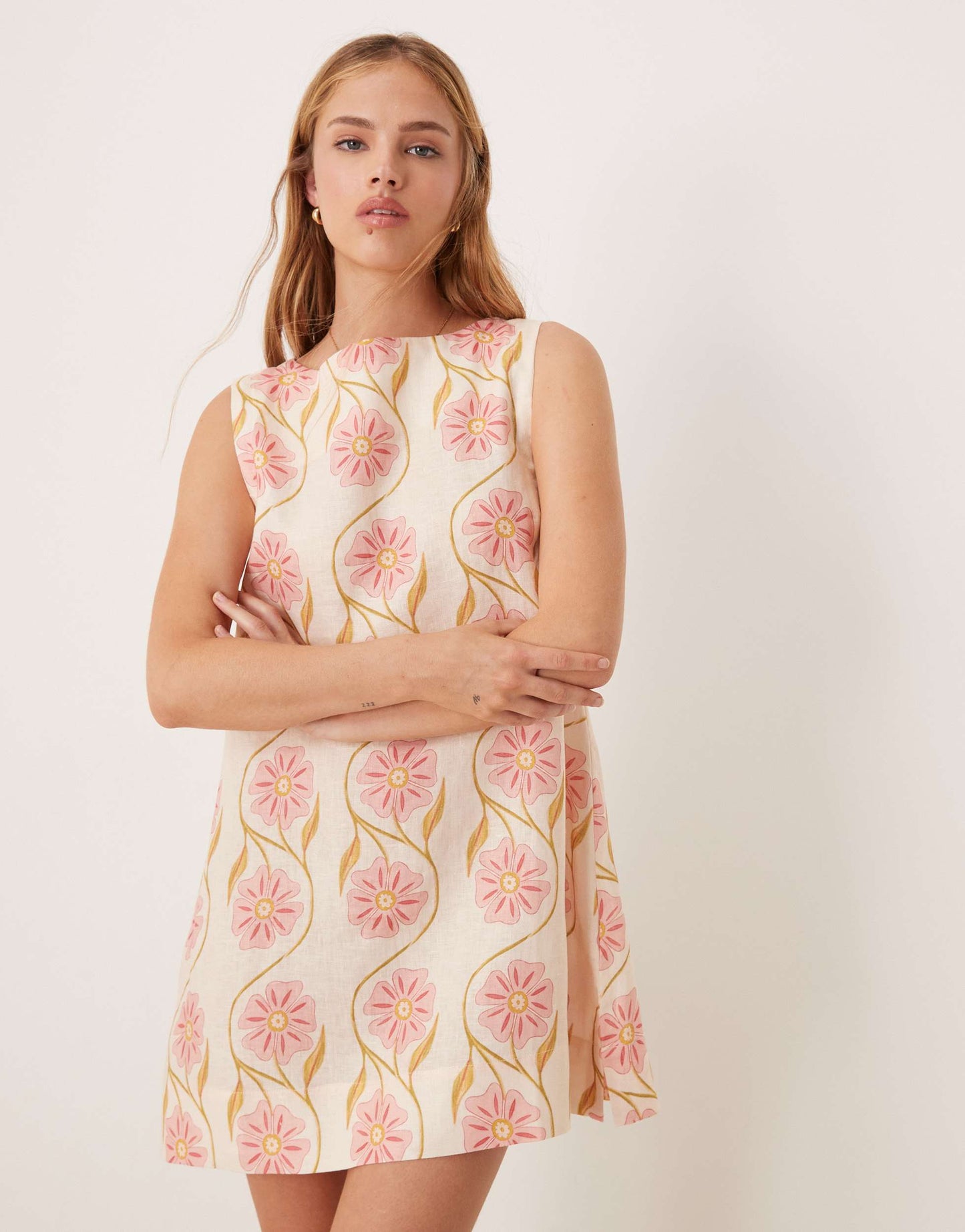 VRG GRL aftersun bloom floral linen shift dress in multi