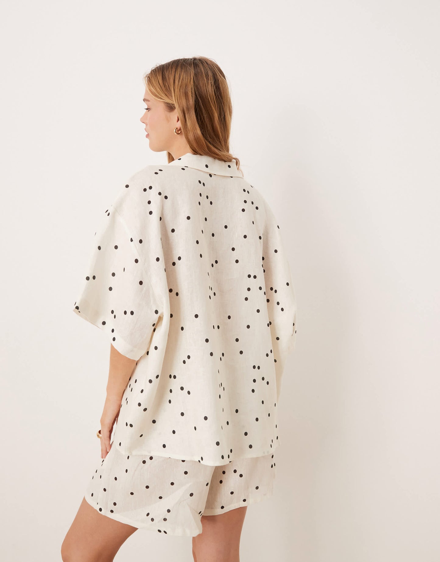 VRG GRL anke polka dot linen shirt co-ord in white