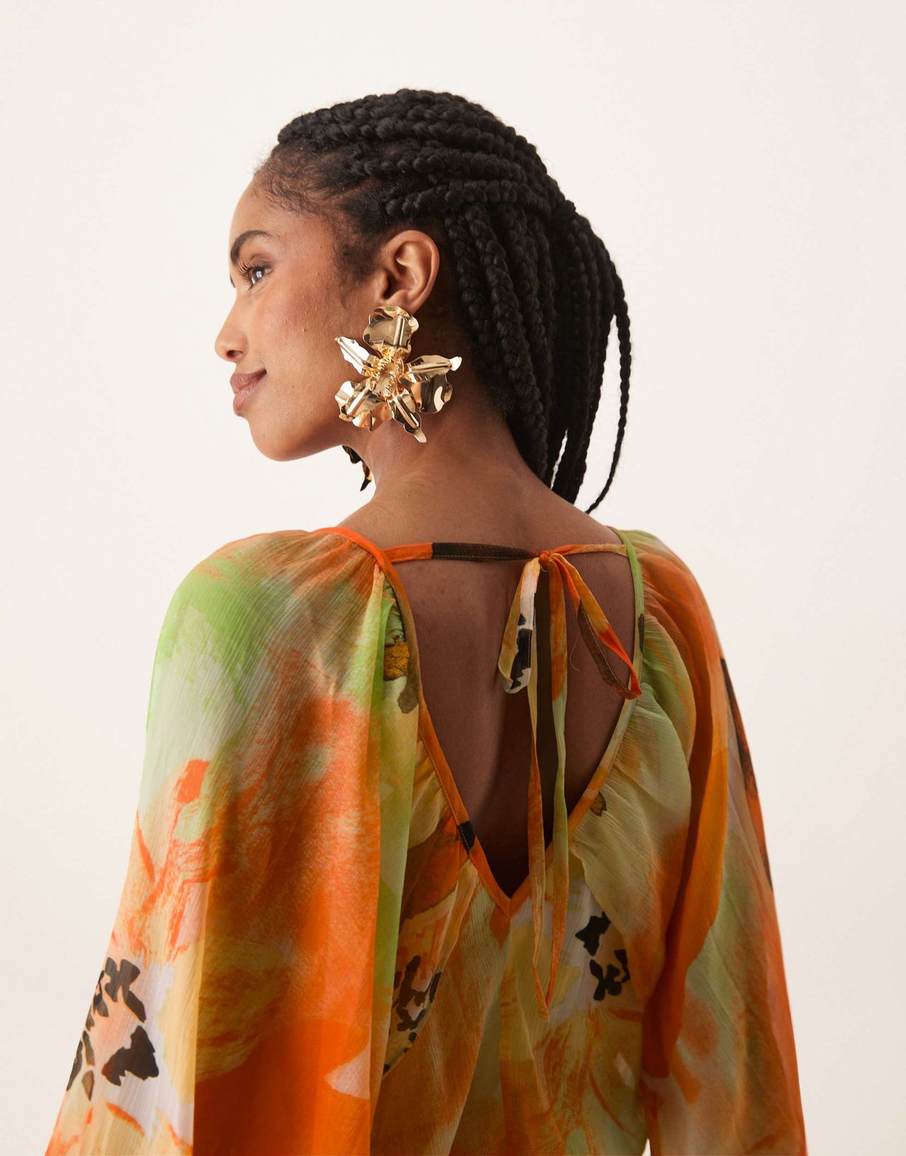 ASOS DESIGN long sleeve puff blouson maxi dress in overblown orange floral print