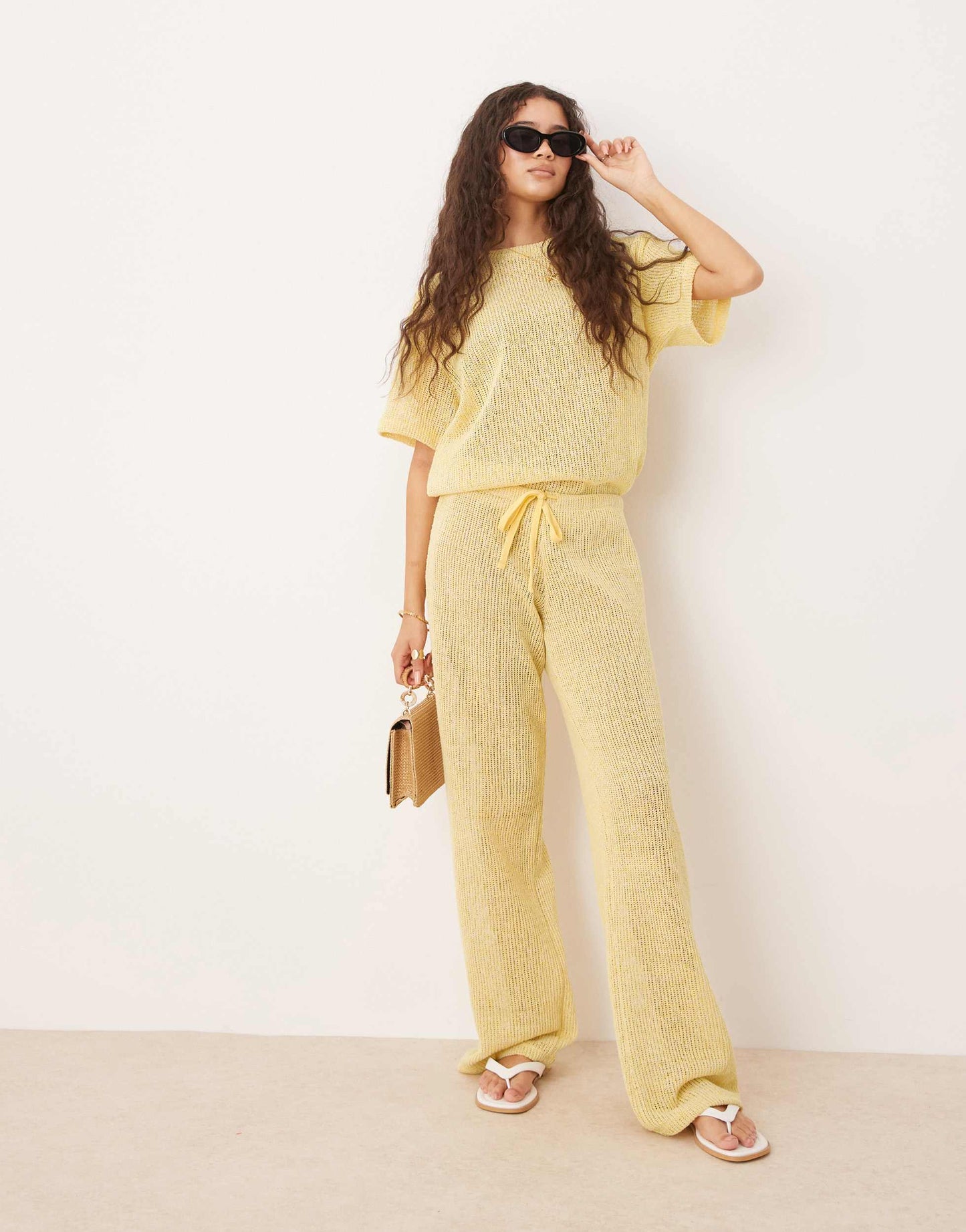 ASOS DESIGN textured jersey oversized short sleeve co-ord in lemon
