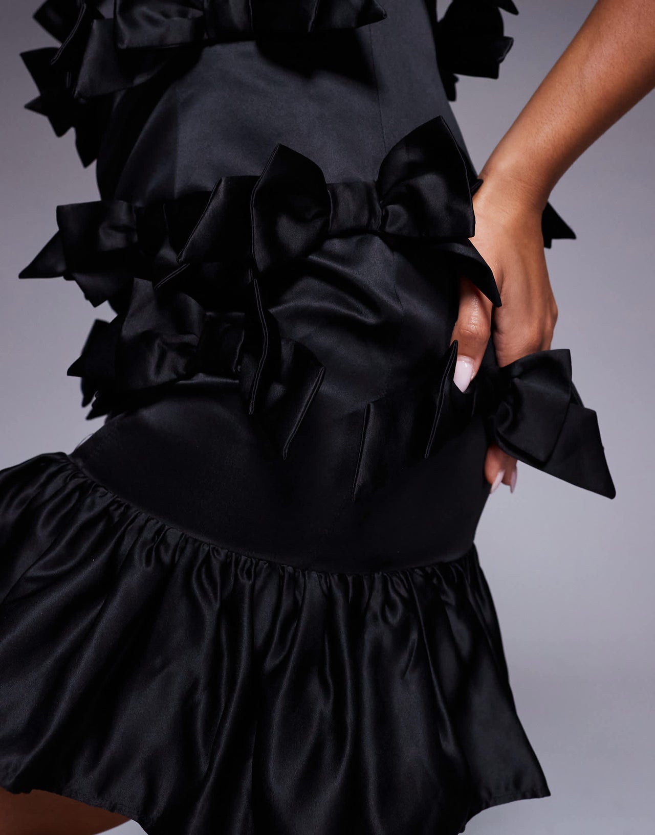 ASOS LUXE satin mini dress with all over 3D bows in black