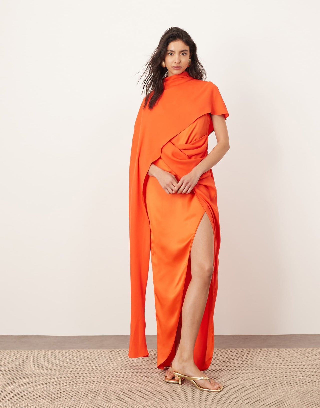 ARRANGE asymmetric caped maxi dress in red