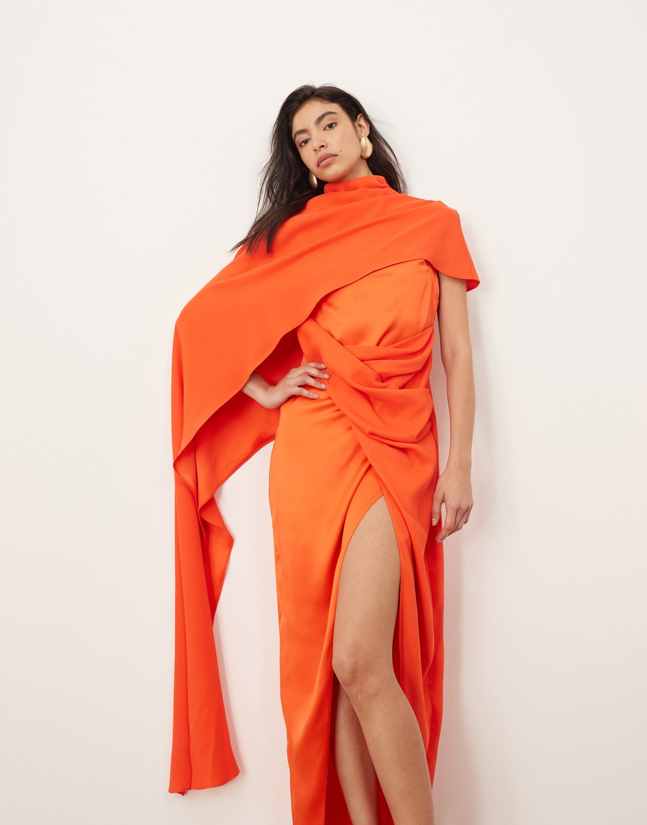 ARRANGE asymmetric caped maxi dress in red