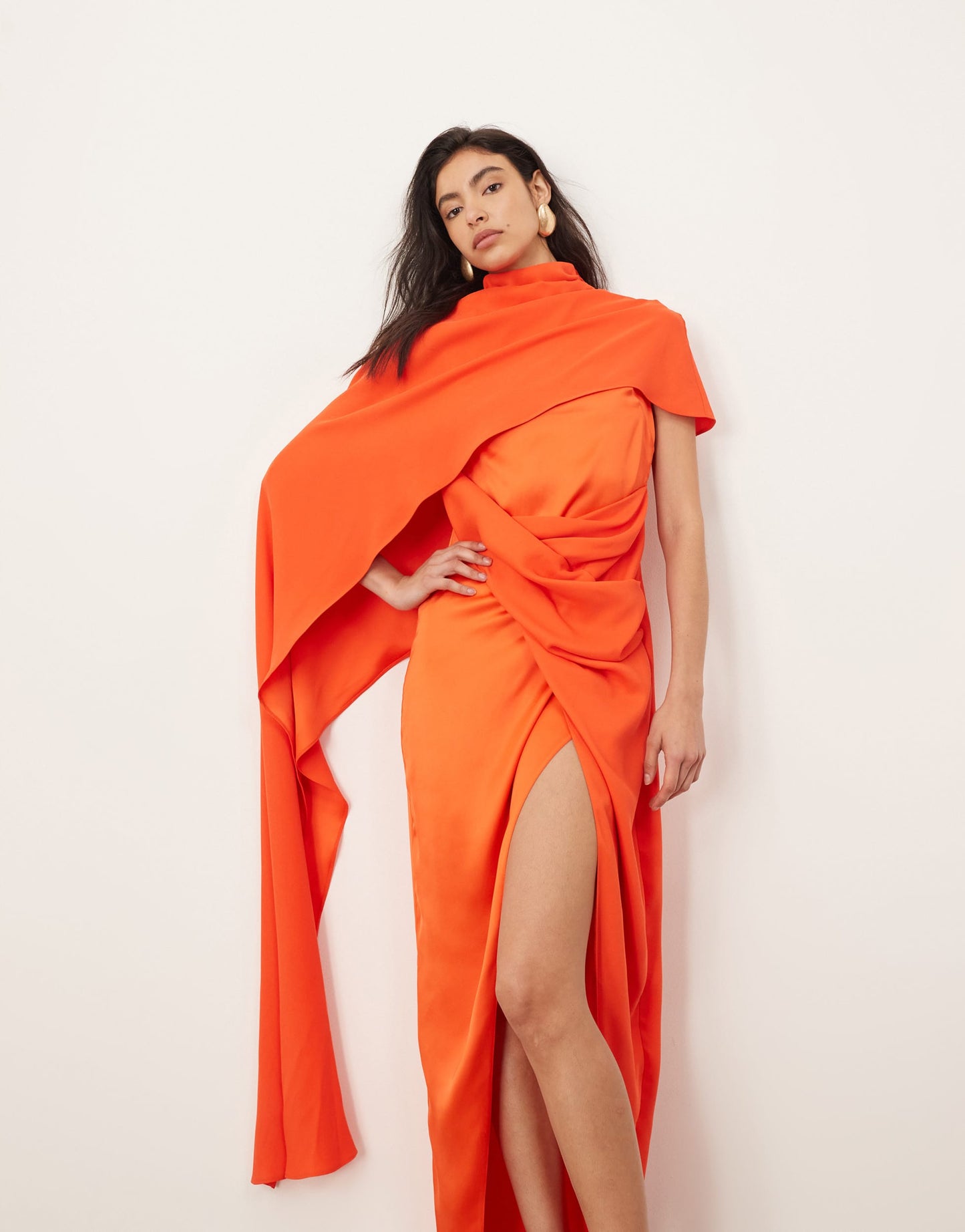 ARRANGE asymmetric caped maxi dress in red