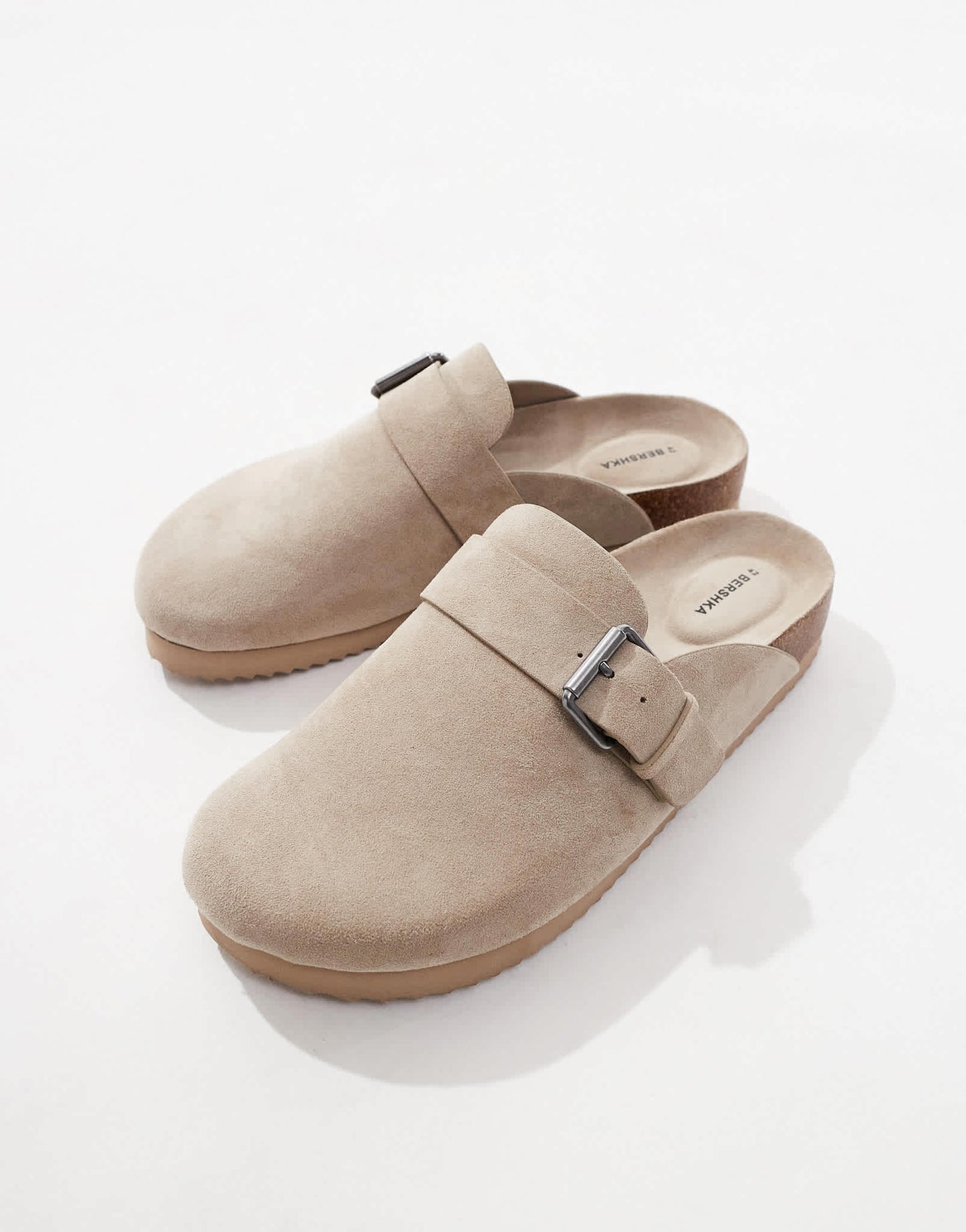 Bershka clog with buckle in sand