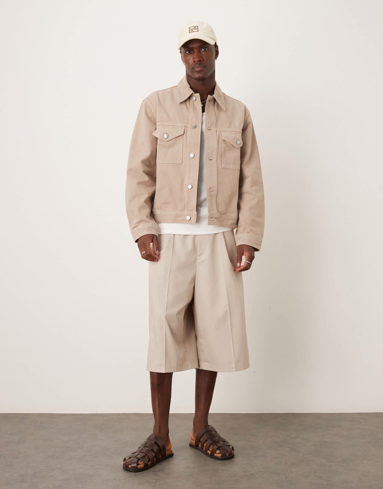 ARKET rigid denim trucker jacket in beige pigment wash