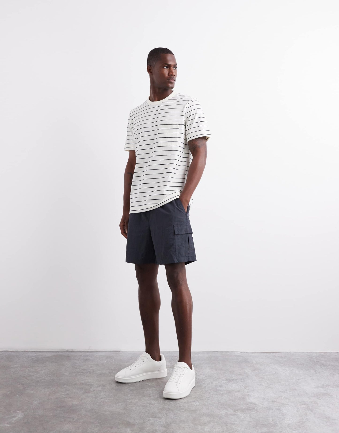 ARKET short sleeve t-shirt with pocket in white and blue stripes