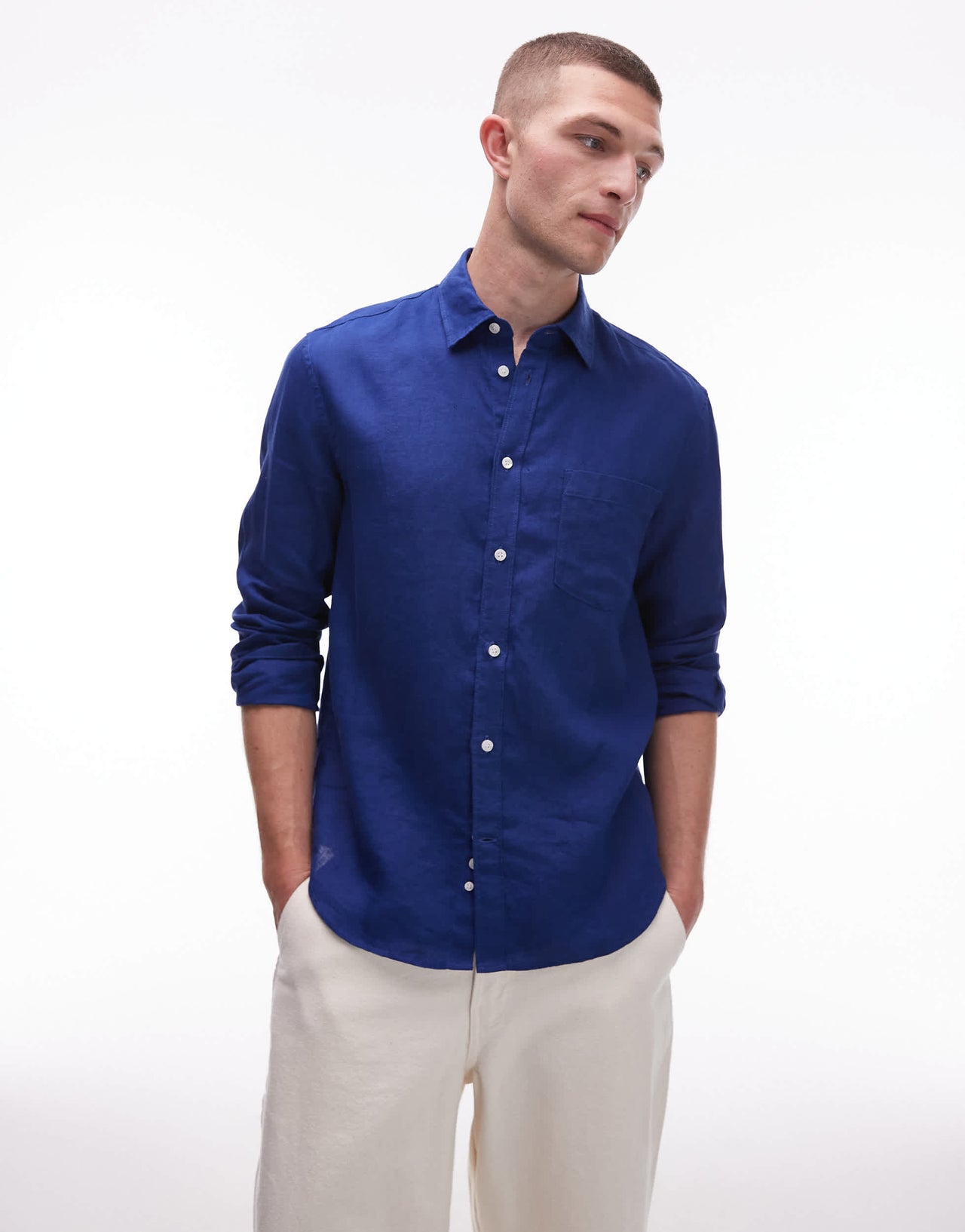ARKET regular fit linen shirt in royal blue