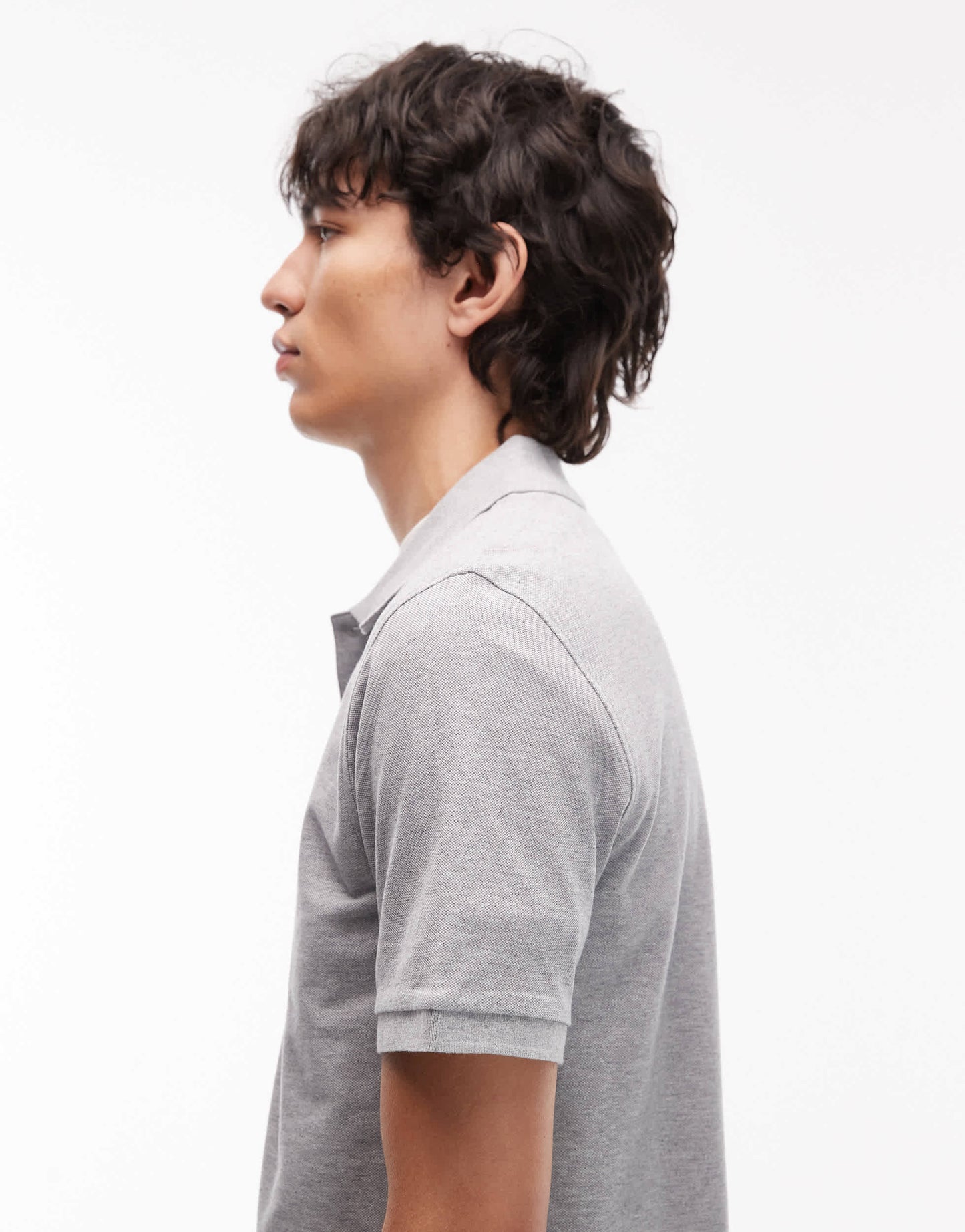 ARKET pique jersey short sleeve polo shirt in  grey melange