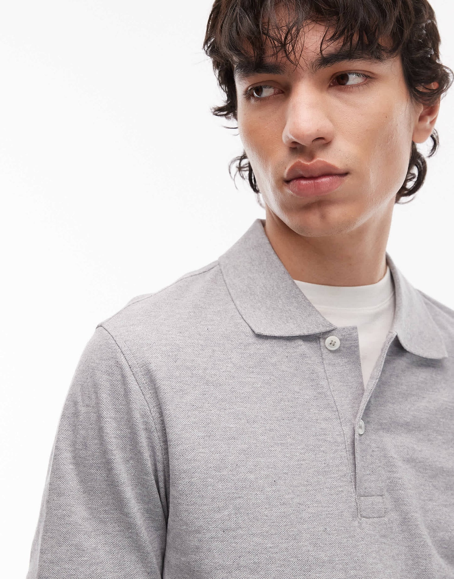 ARKET pique jersey short sleeve polo shirt in  grey melange
