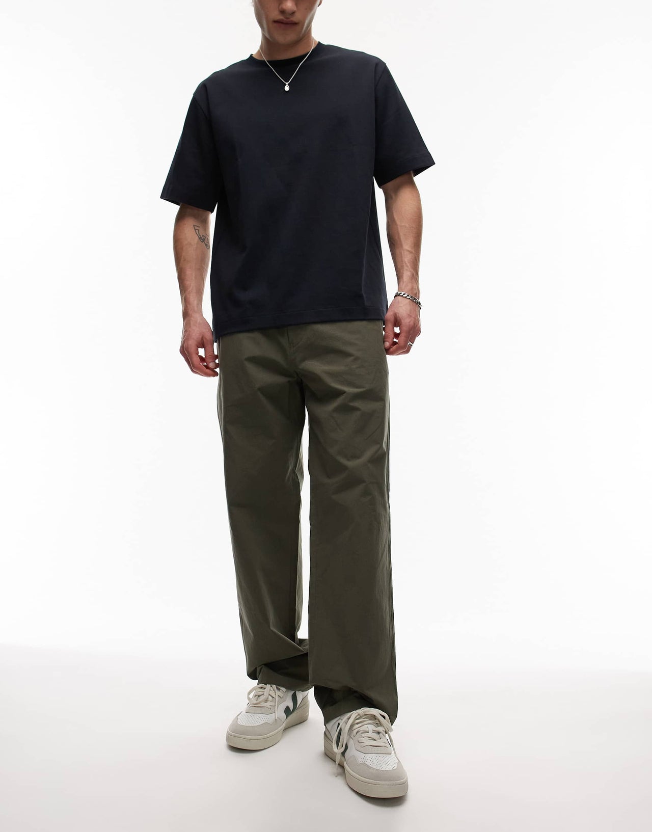 ARKET heavy poplin trouser with button front in khaki