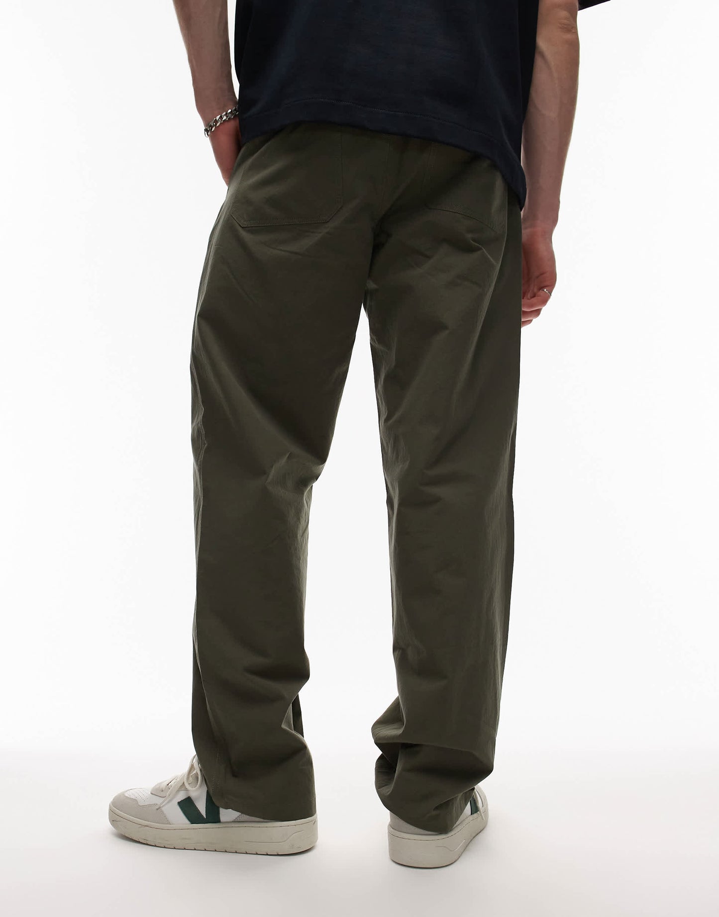 ARKET heavy poplin trouser with button front in khaki