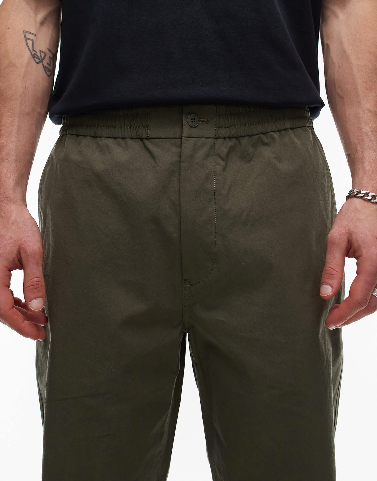 ARKET heavy poplin trouser with button front in khaki