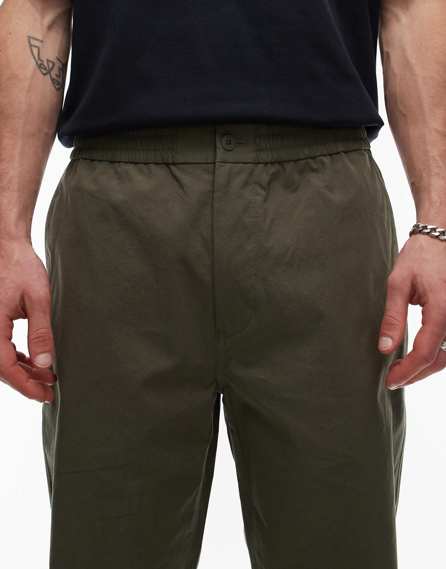 ARKET heavy poplin trouser with button front in khaki