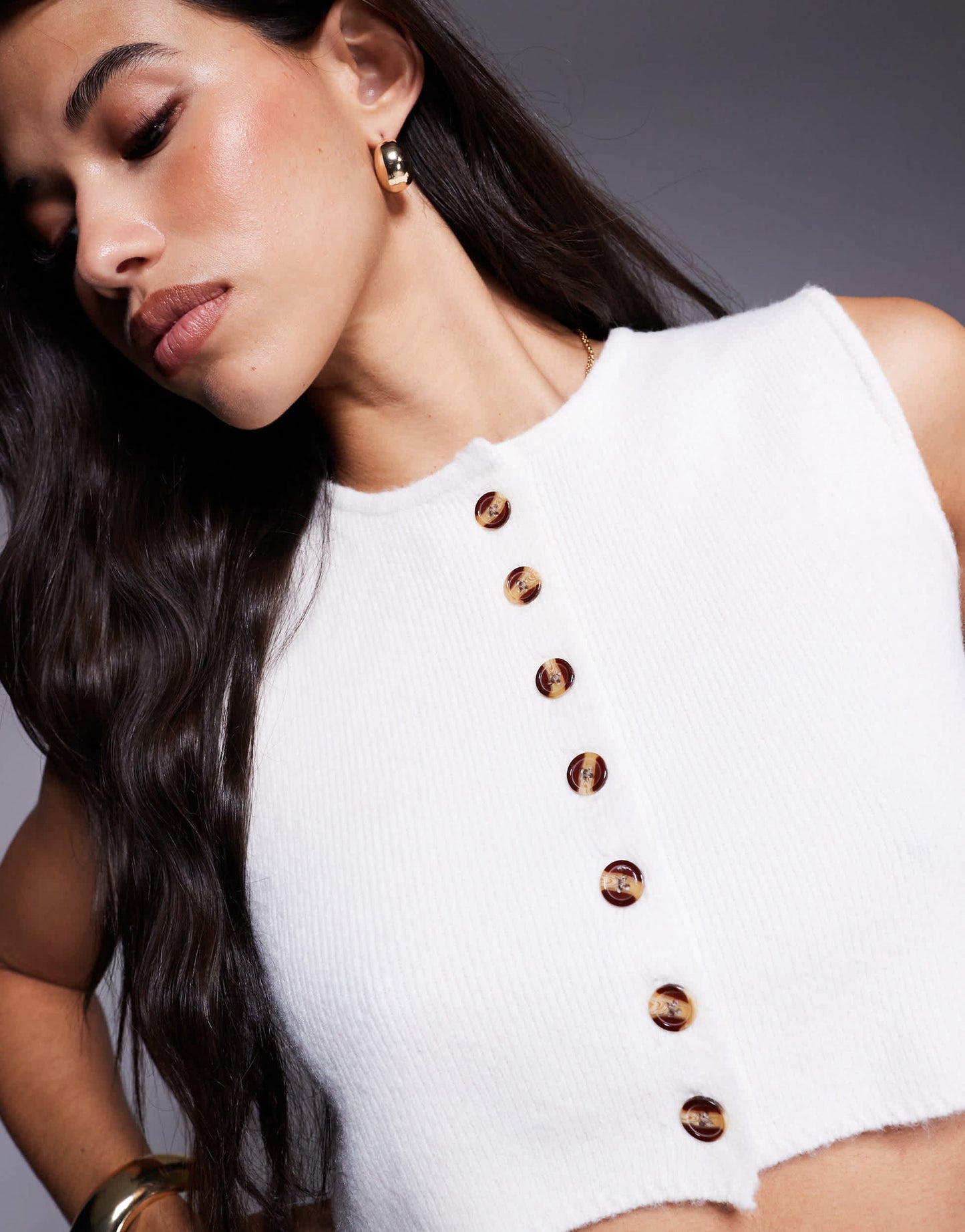 Aria Cove ribbed knit cropped waistcoat co-ord in cream