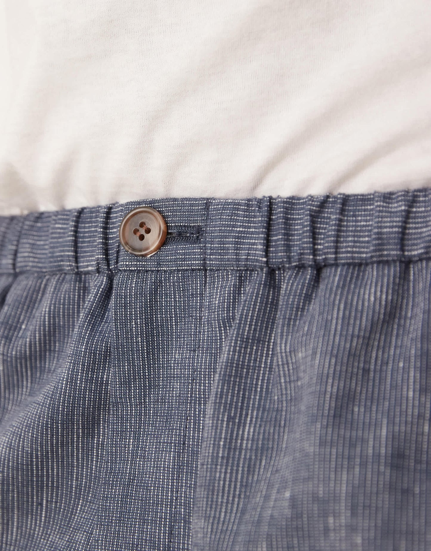 ASOS DESIGN wide leg linen suit trousers in blue pinstripe with elasticated waist