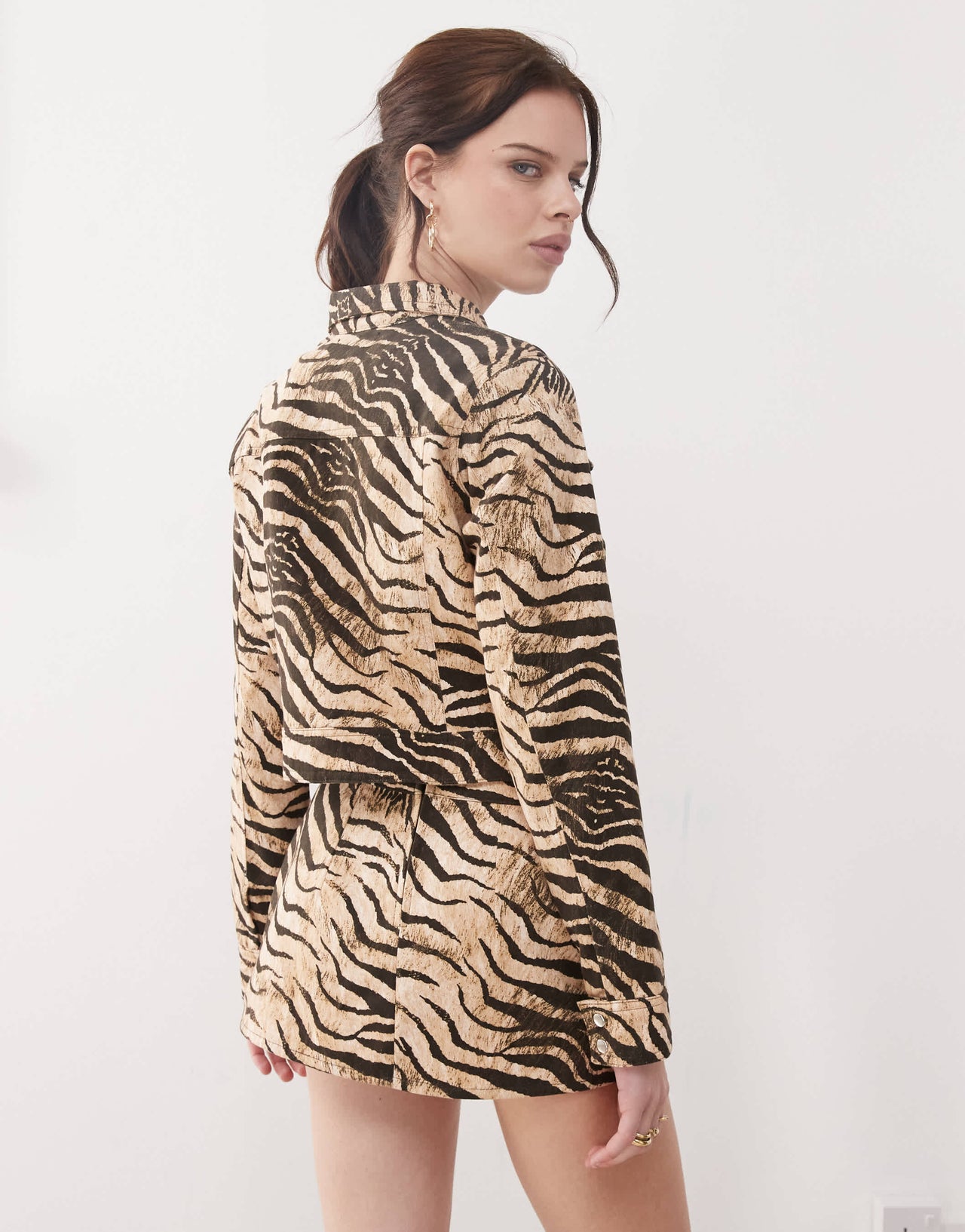 Motel oiwa wild animal mini skirt co-ord in cream and brown