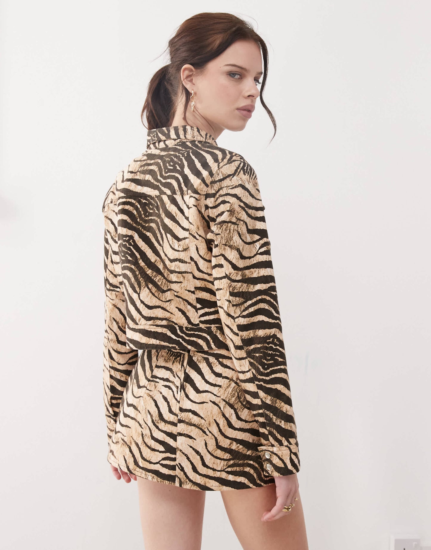Motel oiwa wild animal mini skirt co-ord in cream and brown