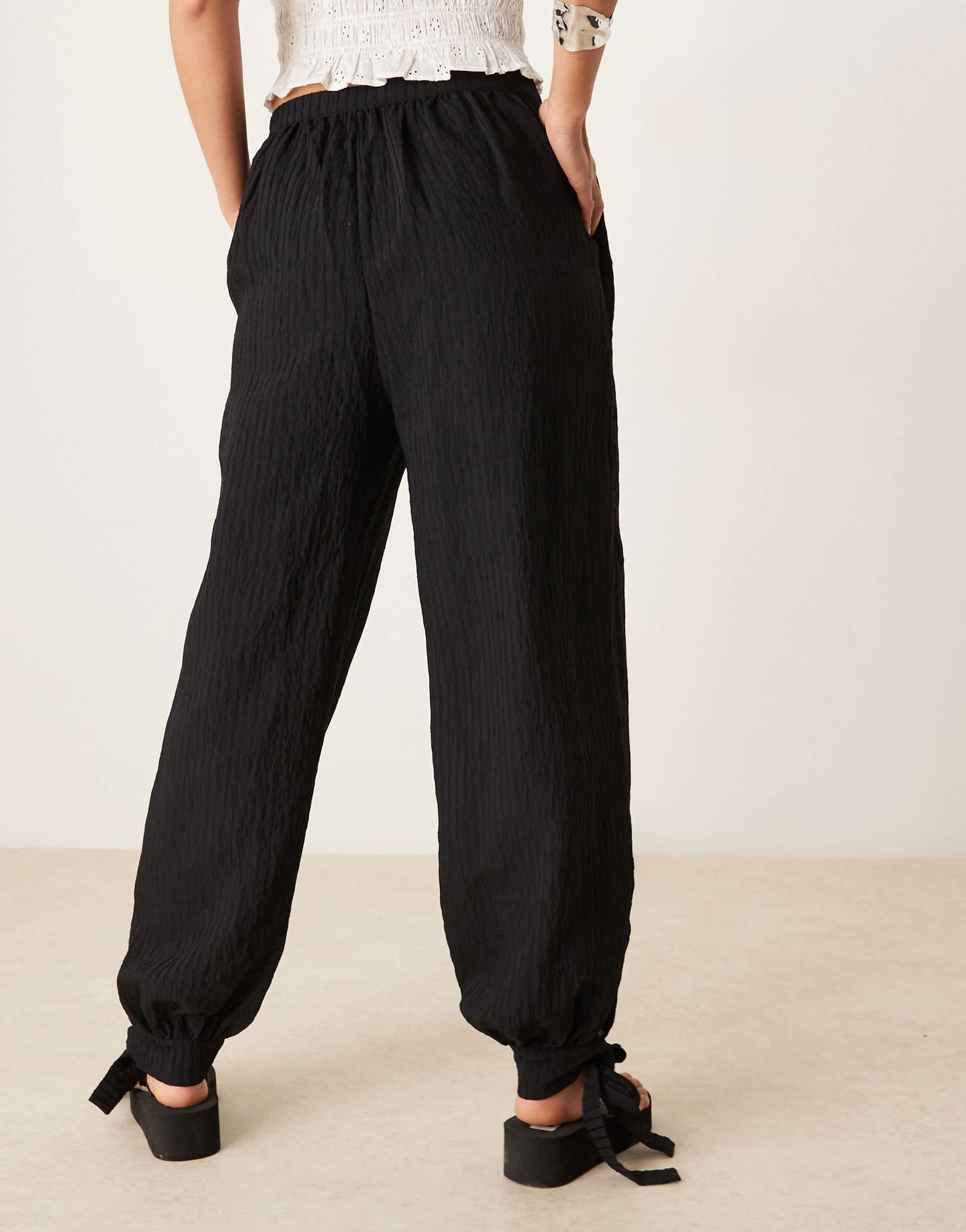 ASOS DESIGN billow trouser in soft texture in black