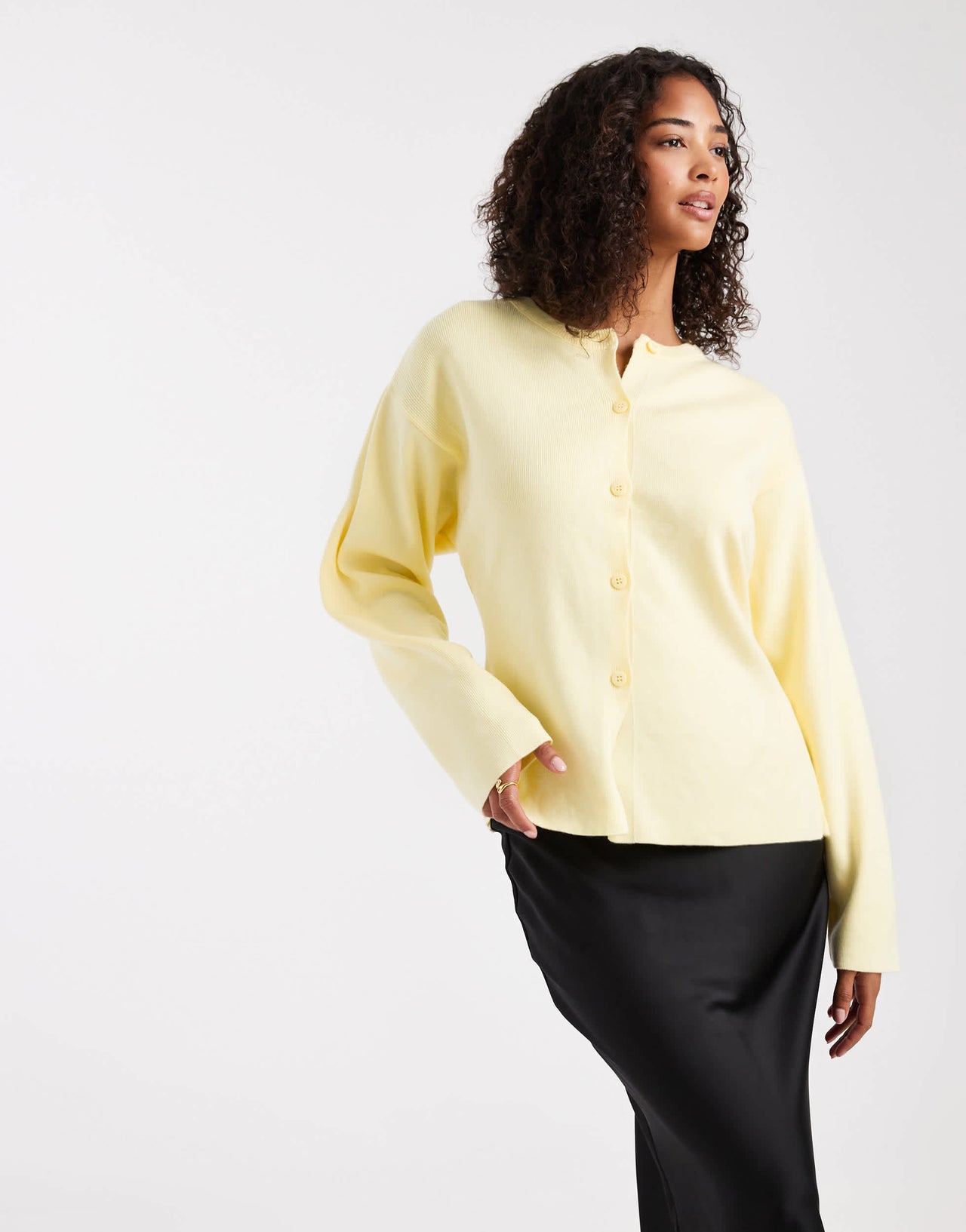 ASOS DESIGN knitted structured crew neck cardigan in buttermilk