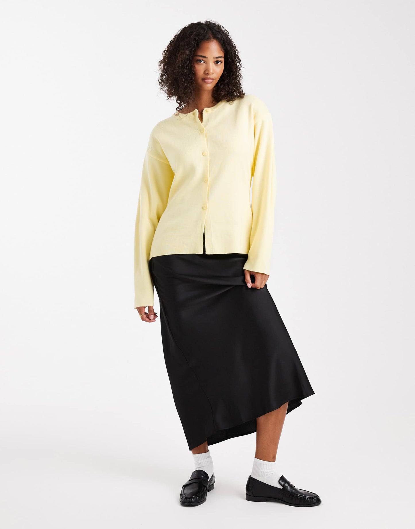ASOS DESIGN knitted structured crew neck cardigan in buttermilk