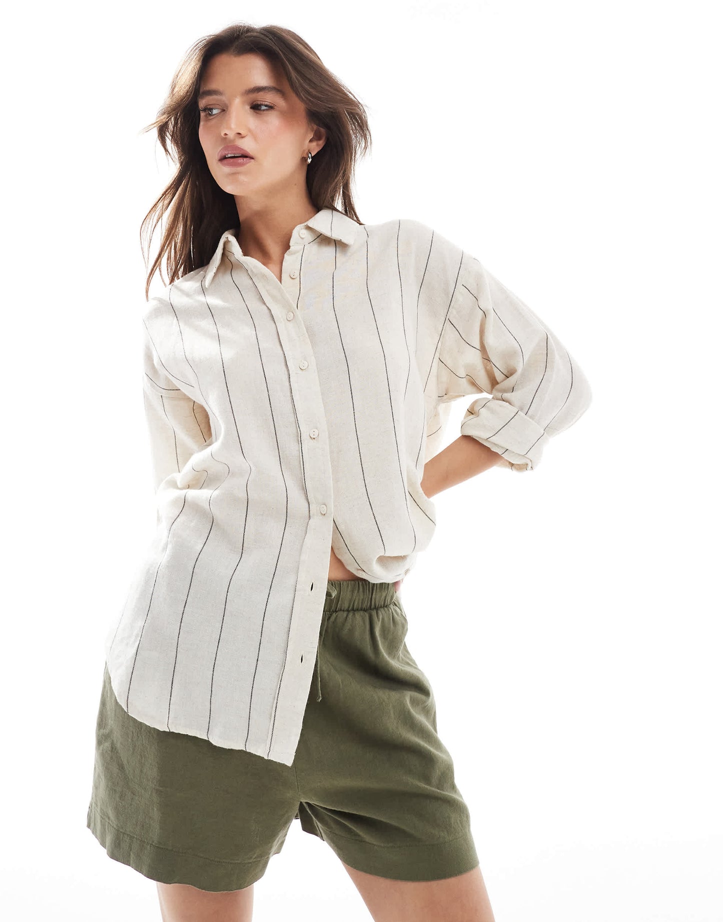 New look linen pull on short in khaki