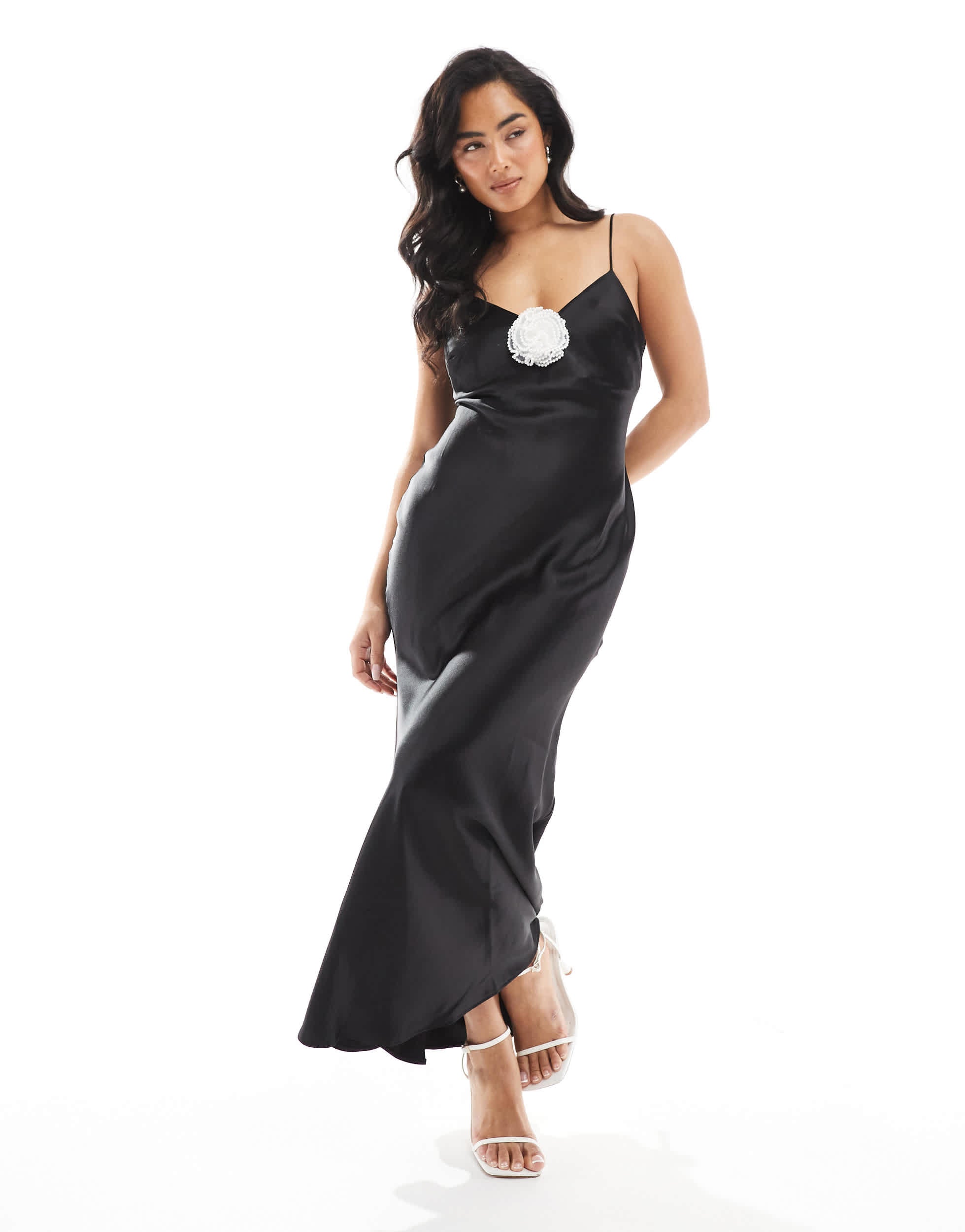 New Look beaded corsage applique clip detail midi dress in black