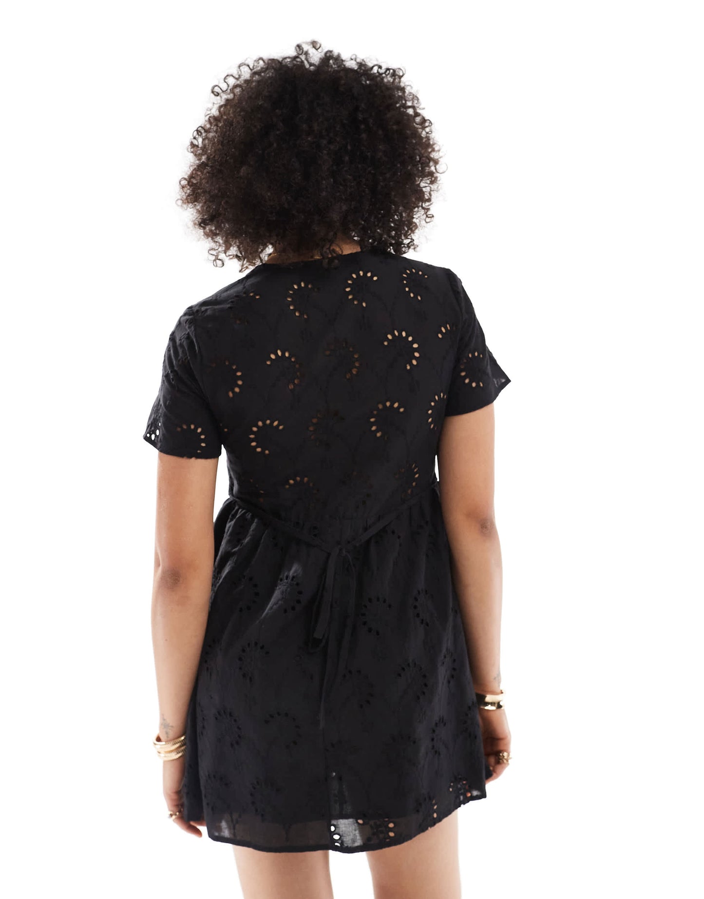 New Look broderie smock mini dress in black