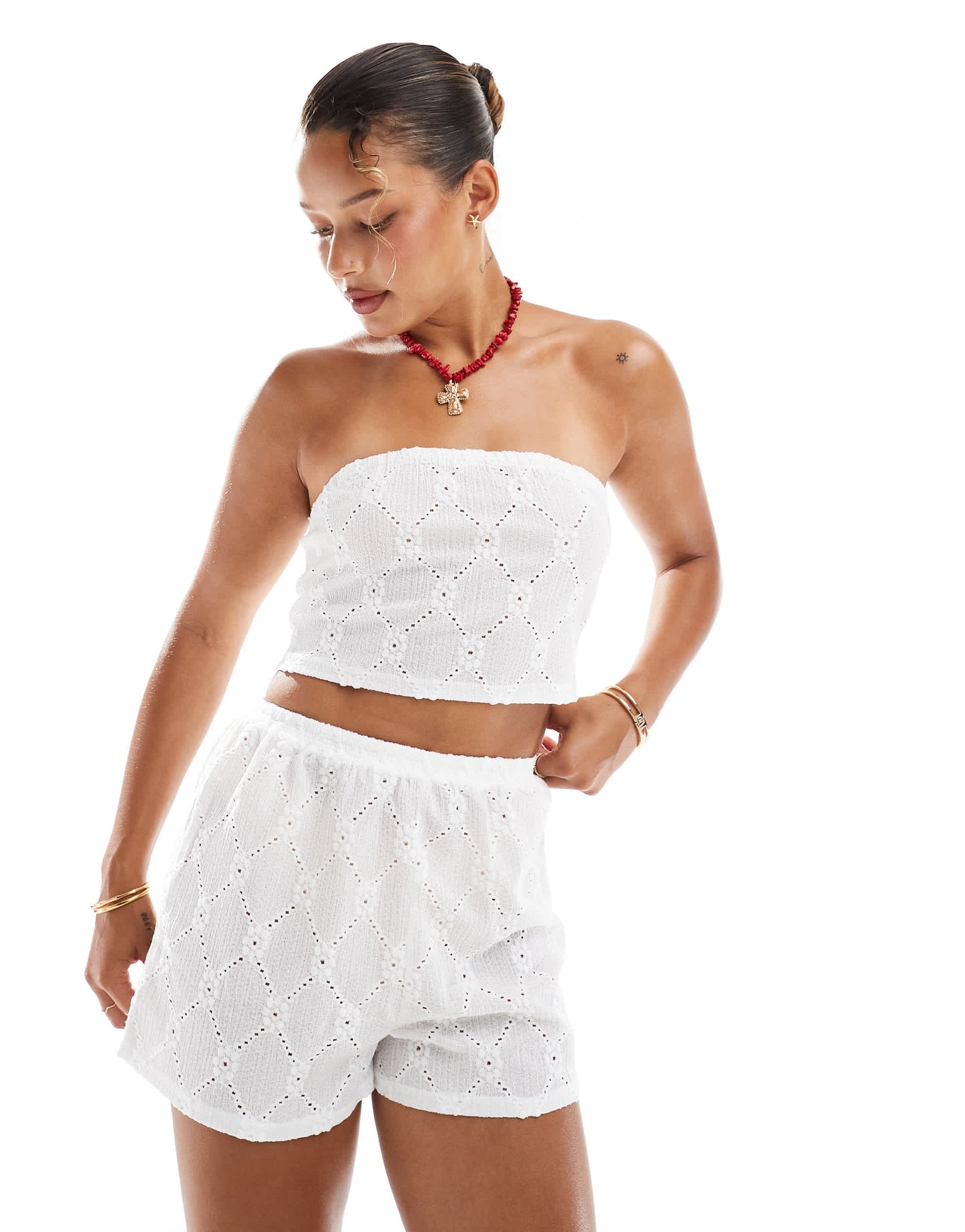 New Look co-ord broderie short in white