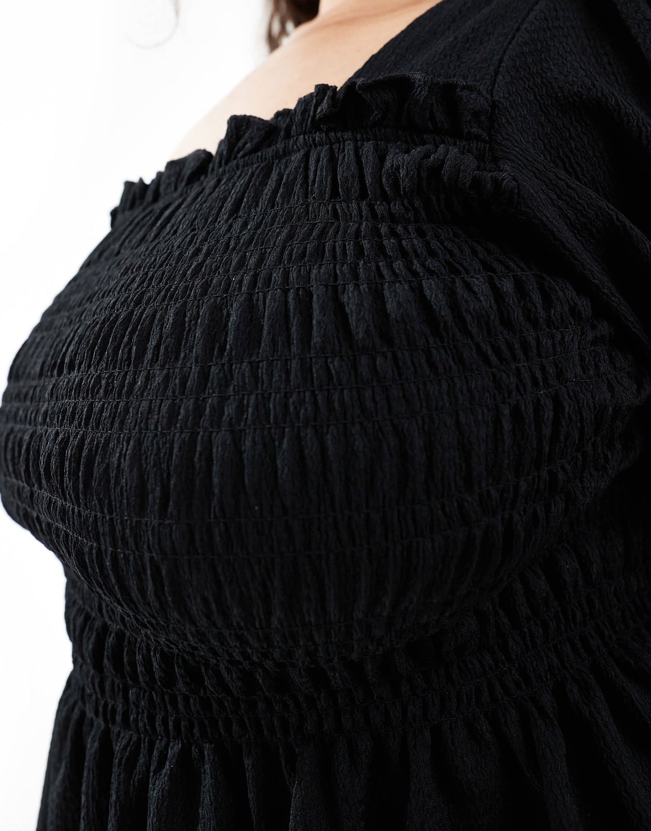New Look Curve shirred bodice short sleeve top in black