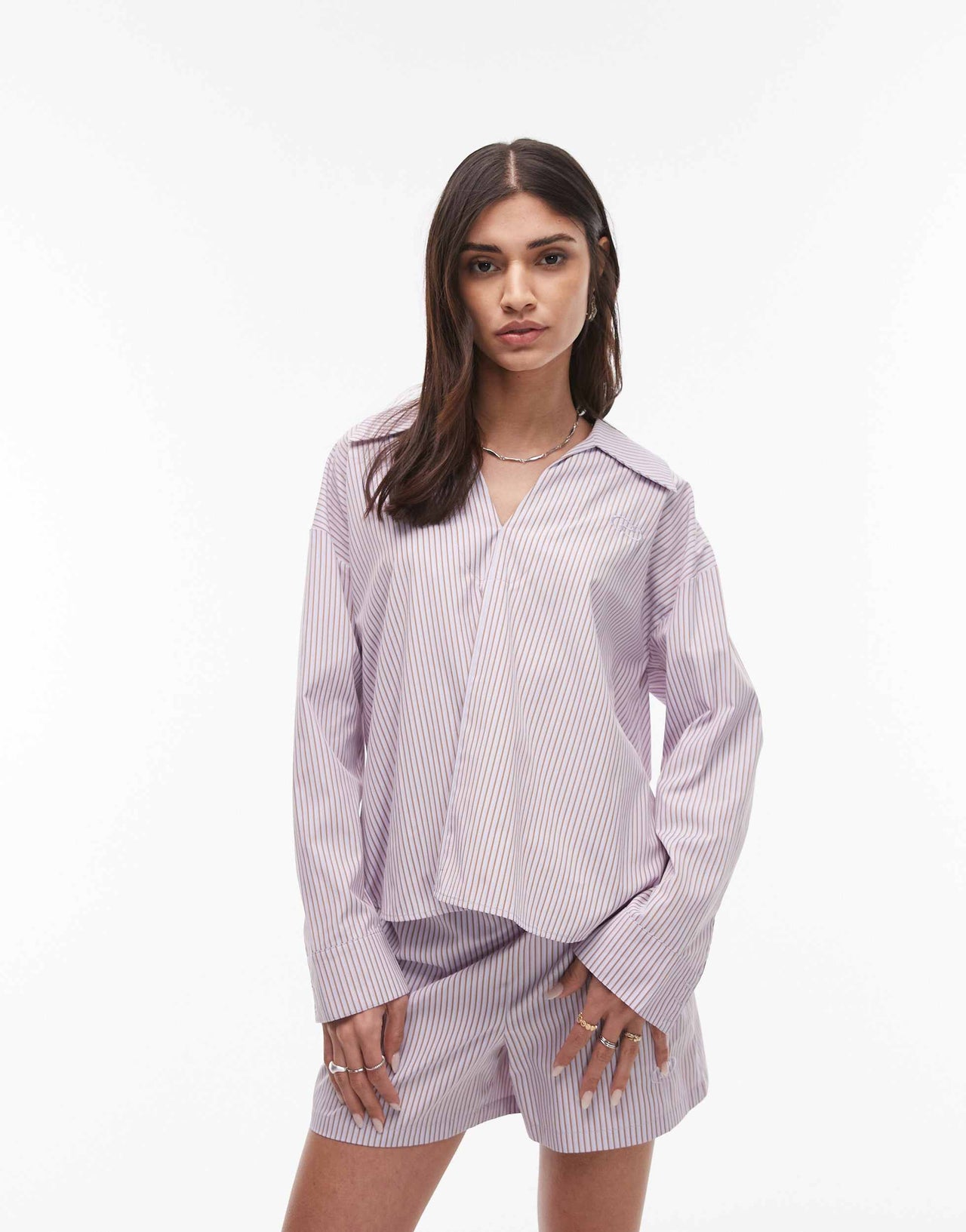 Resume v neck chuck on blouse in copper stripe co-ord