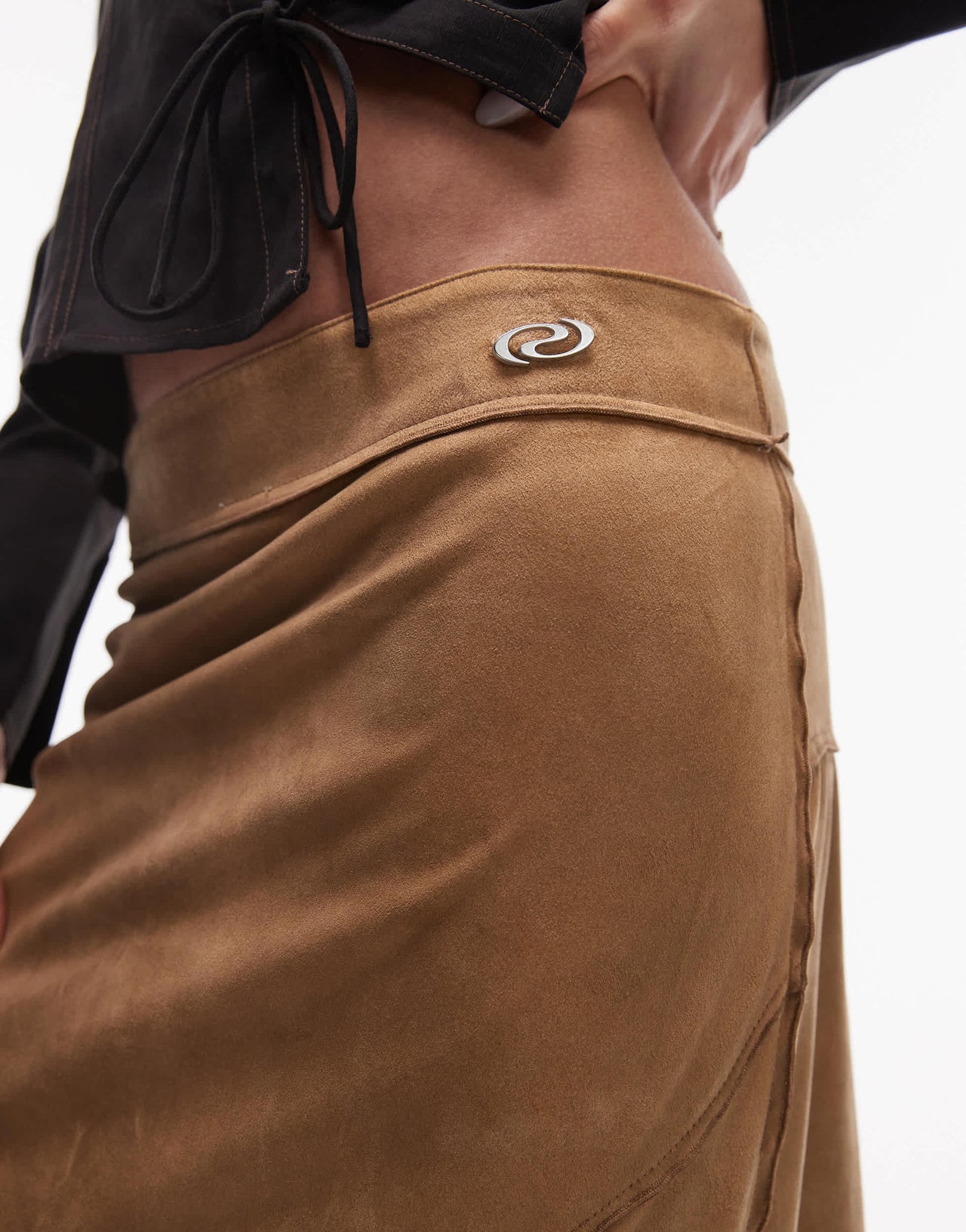 Resume faux suede boho western asymmetric midaxi skirt in light camel