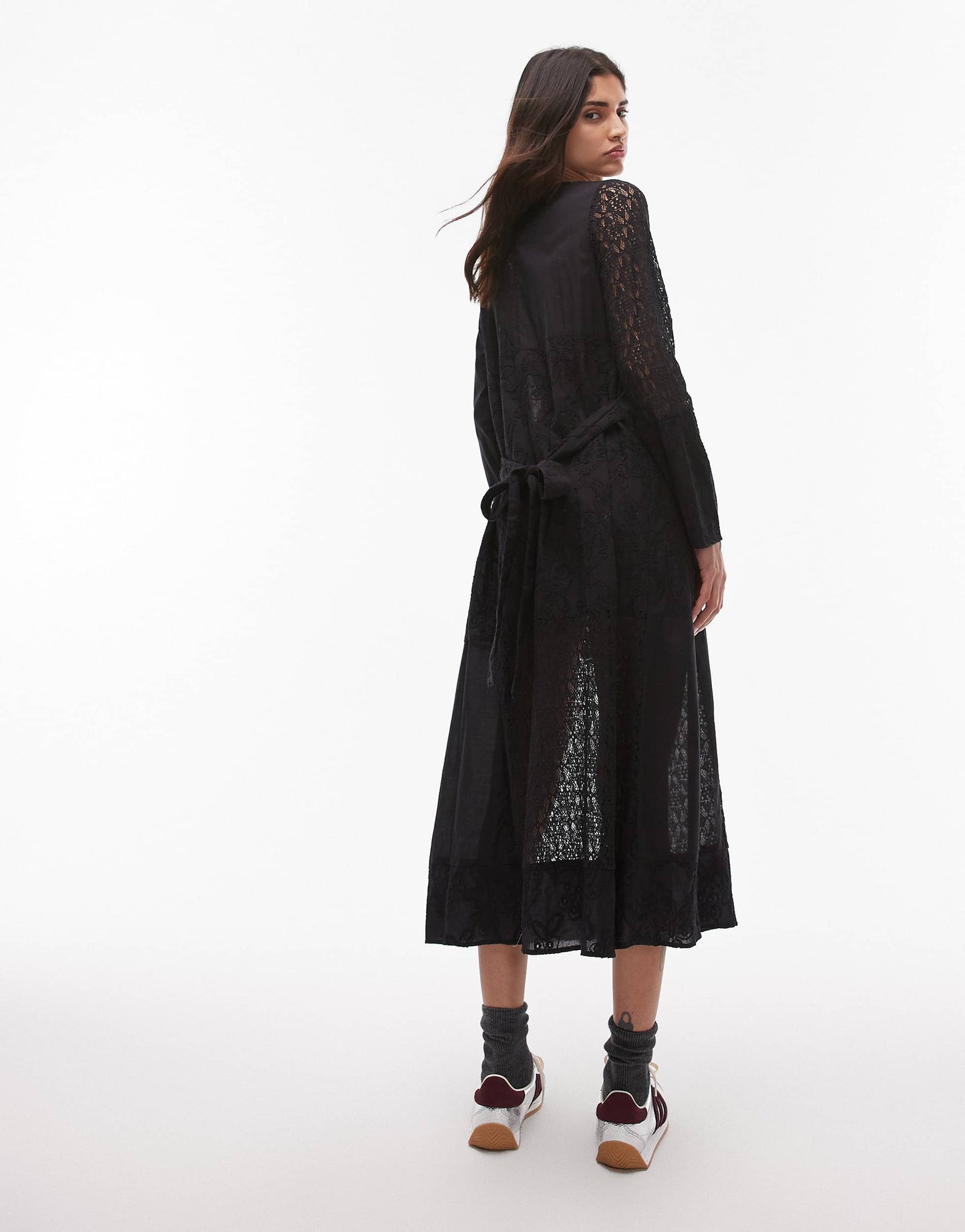Resume broderie midaxi dress with front ties in black