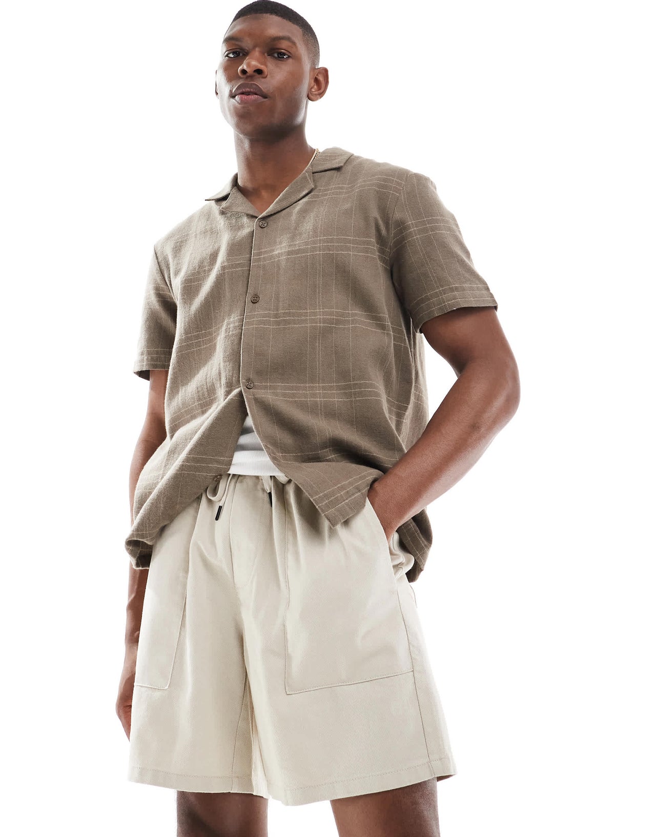 ONLY & SONS linen mix worker short in beige