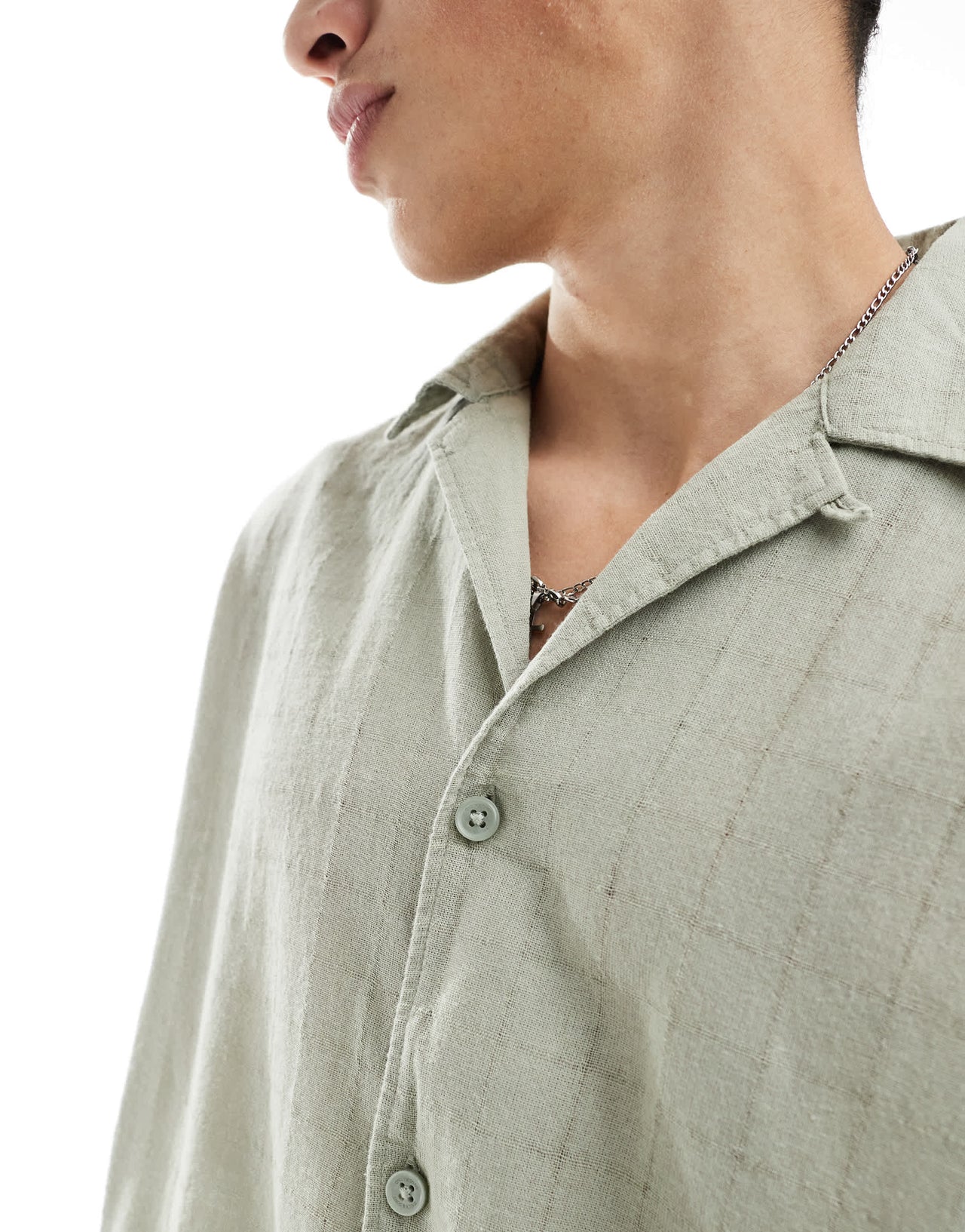 ONLY & SONS relaxed fit textured revere collar shirt in light sage