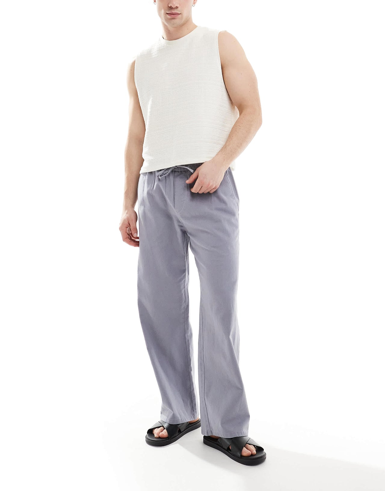 ONLY & SONS loose fit linen mix trouser in washed grey