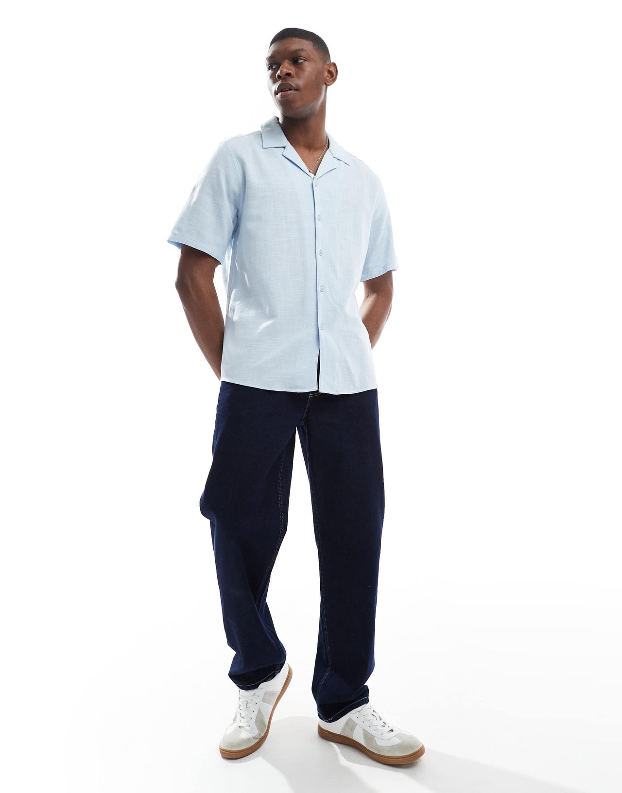 ONLY & SONS boxy fit revere collar shirt in light blue