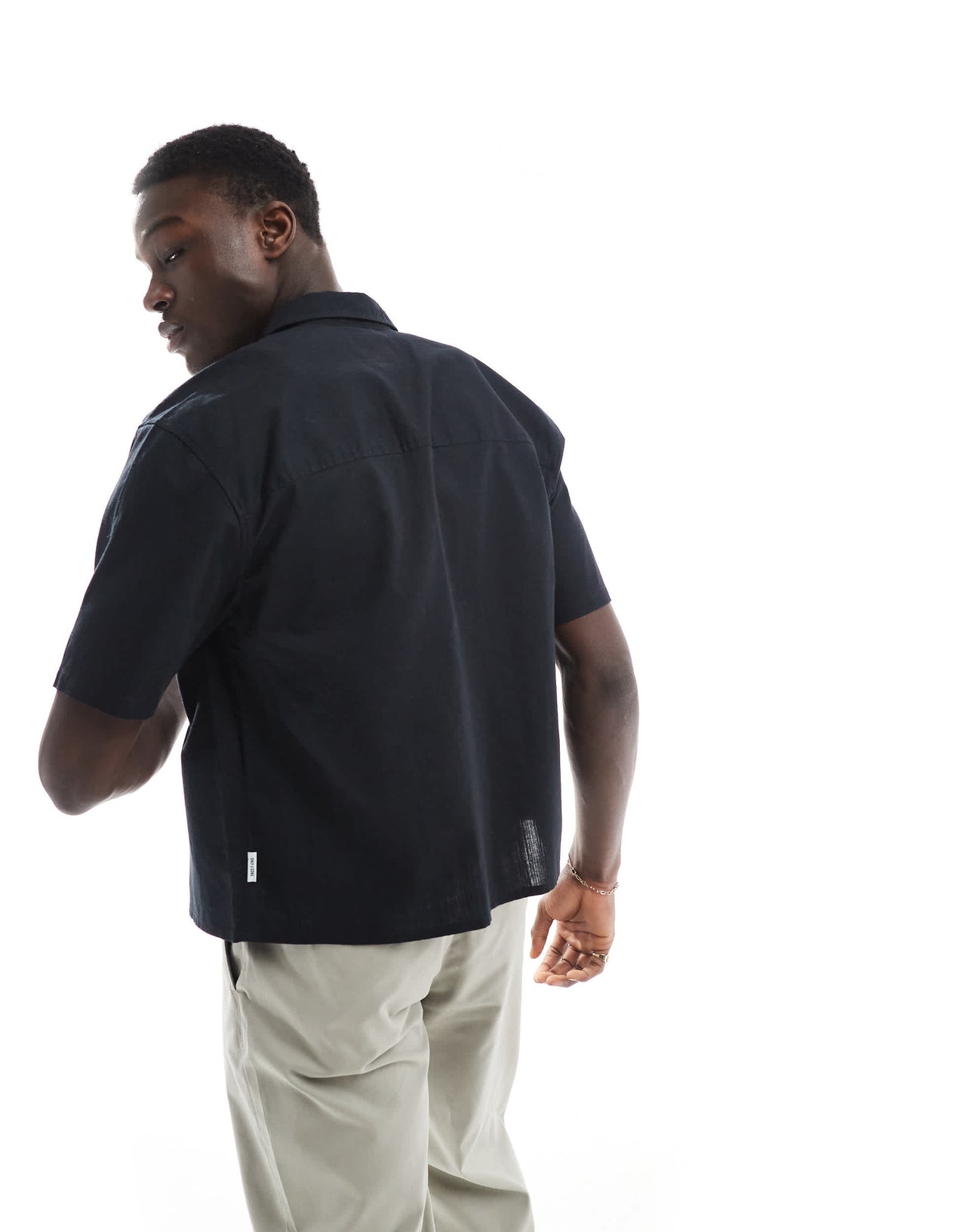 ONLY & SONS boxy fit linen mix shirt in black