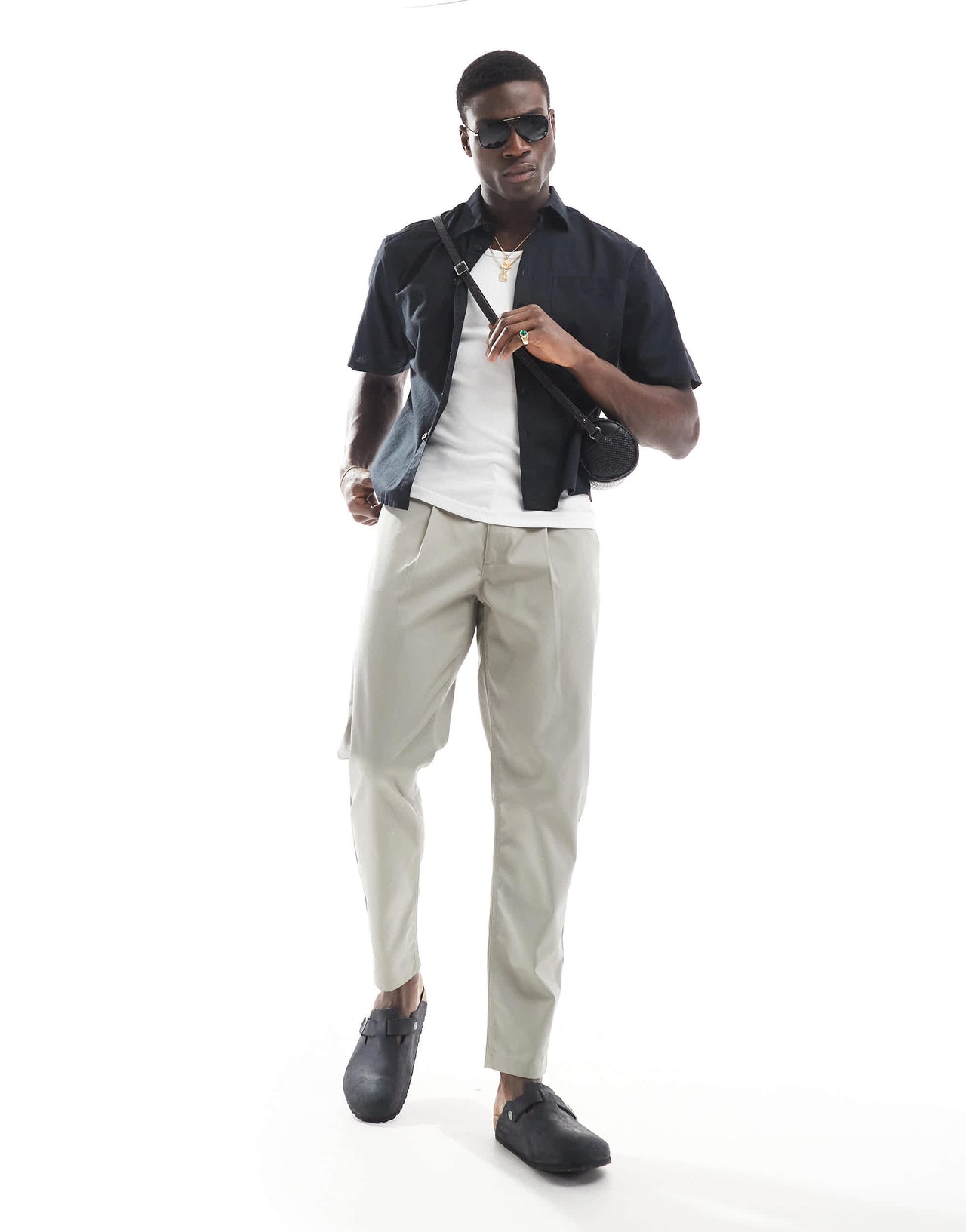 ONLY & SONS boxy fit linen mix shirt in black